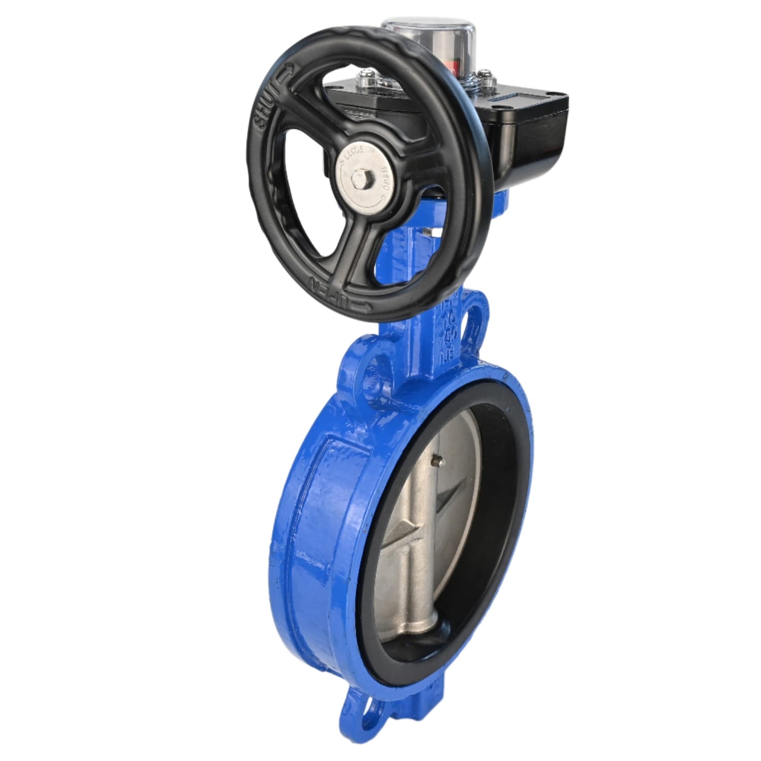 Затвор дисковый поворотный GGG50-316L-EPDM Ду80 Ру16 корпус чугун GGG50, диск нержавеющая сталь 316L, уплотнение EPDM, с редуктором HGB-1 с индикатором положения