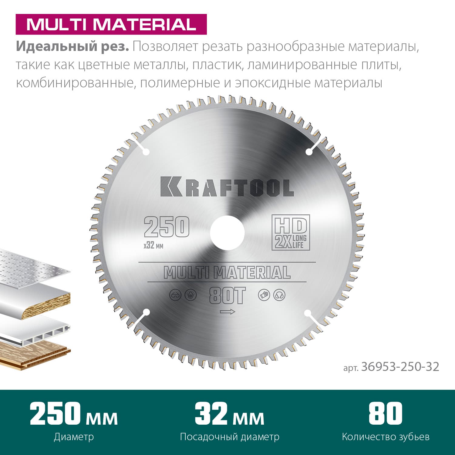 Диск пильный по алюминию Multi Material 250х32мм 80Т