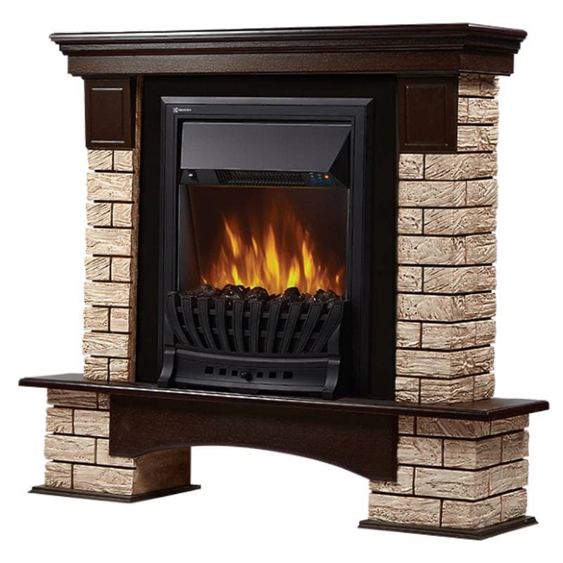 Портал для камина Forte WOOD Classic из камня темный кирпич и шпон темный дуб