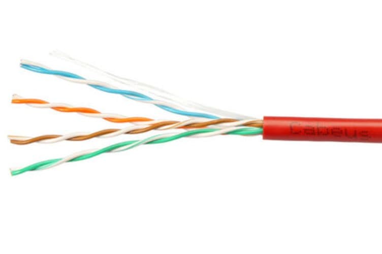 Витая пара UTP (U/UTP), категория 5e, 4 пары (24 AWG), одножильный, PVC нг(А)-LS, красный (20 м)