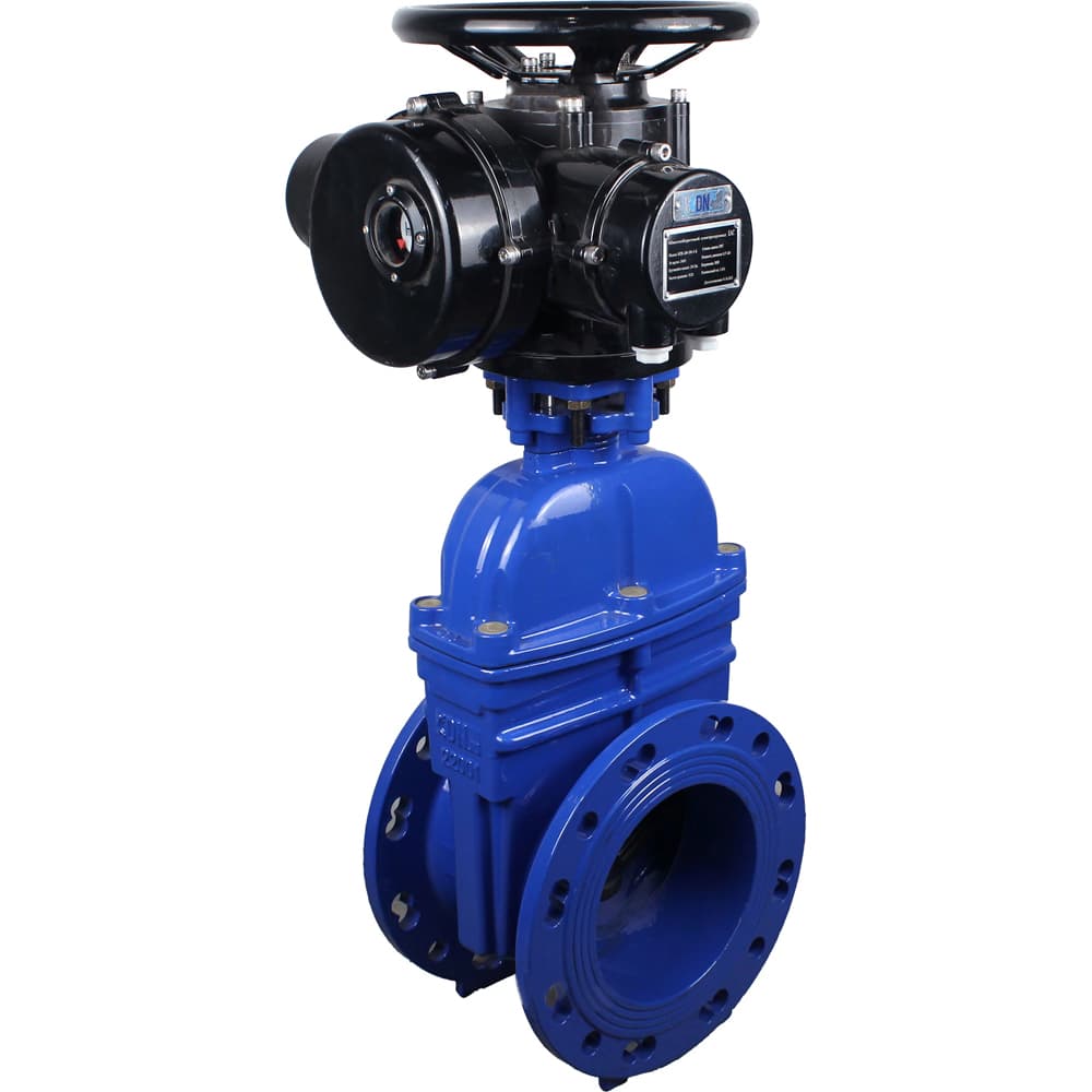 Задвижка клиновая 30ч939р (аналог МЗВ) GGG50-GGG50-EPDM-BLUE Ду50 Ру10/16 фланцевая, клин обрезиненный, шпиндель невыдвижной, корпус чугун, уплотнение EPDM, c ОСТ-фланцем с электроприводом многооборотным VGD-N-005 380В пятикулачковым