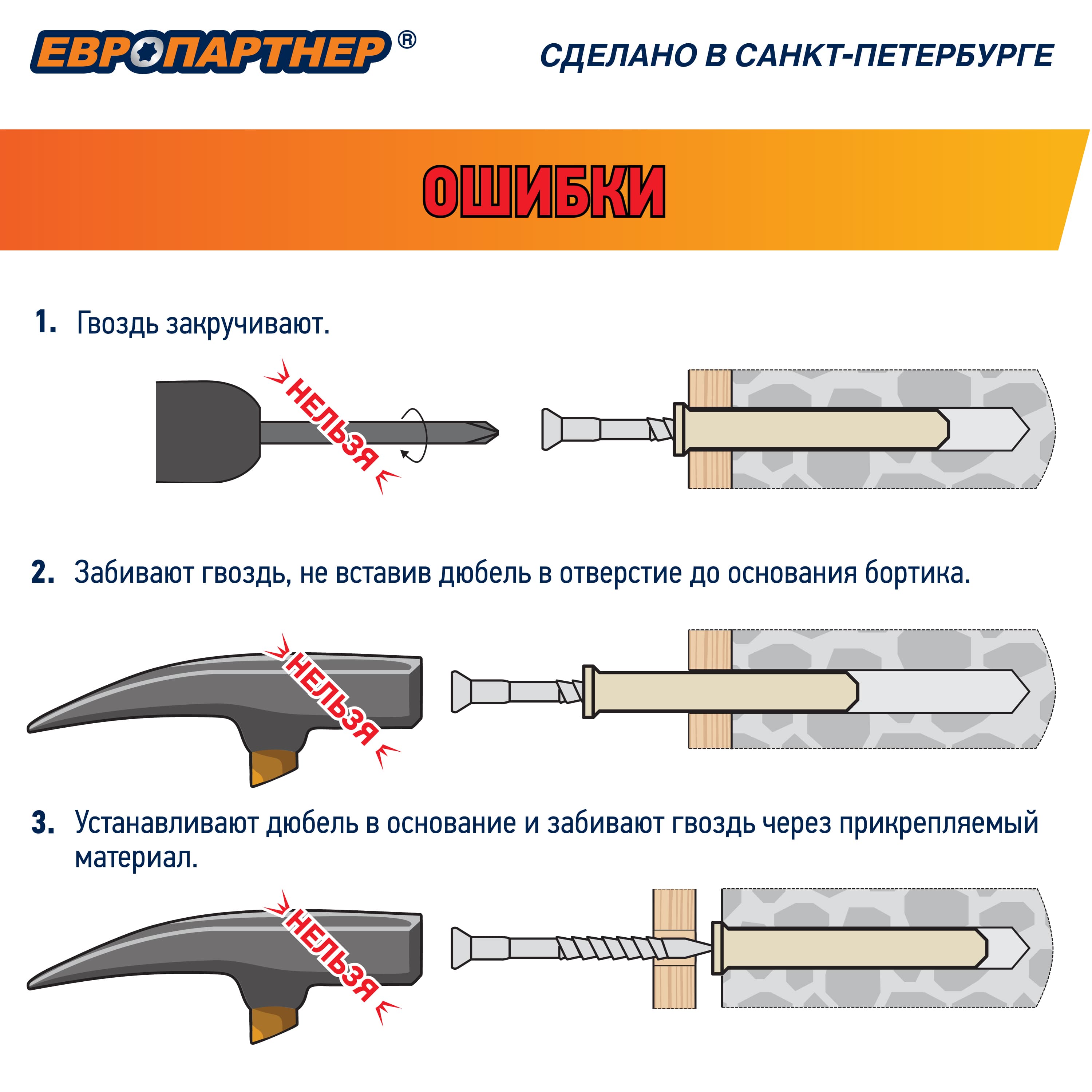 Дюбель-гвоздь 8х80 нейлон потайной бортик (500 шт)