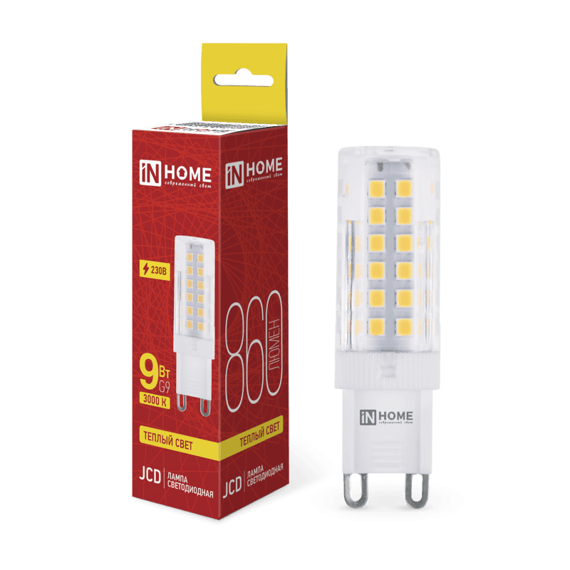 Лампа светодиодная LED-JCD 9Вт 230В G9 3000К 860Лм IN HOME