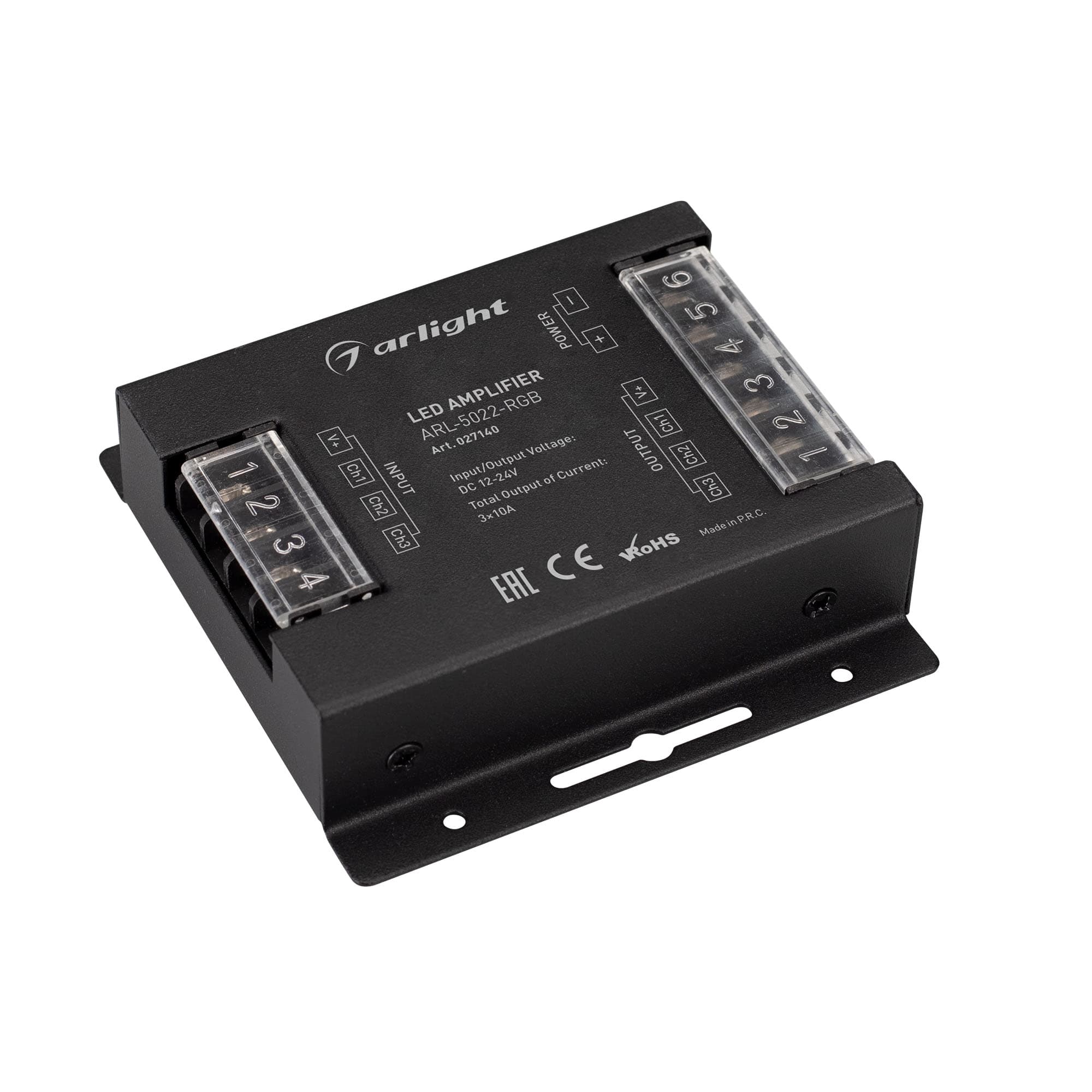 Усилитель ARL-5022-RGB 12-24V, 3x10A, 360-720W ARL, IP20 металл, 2 года