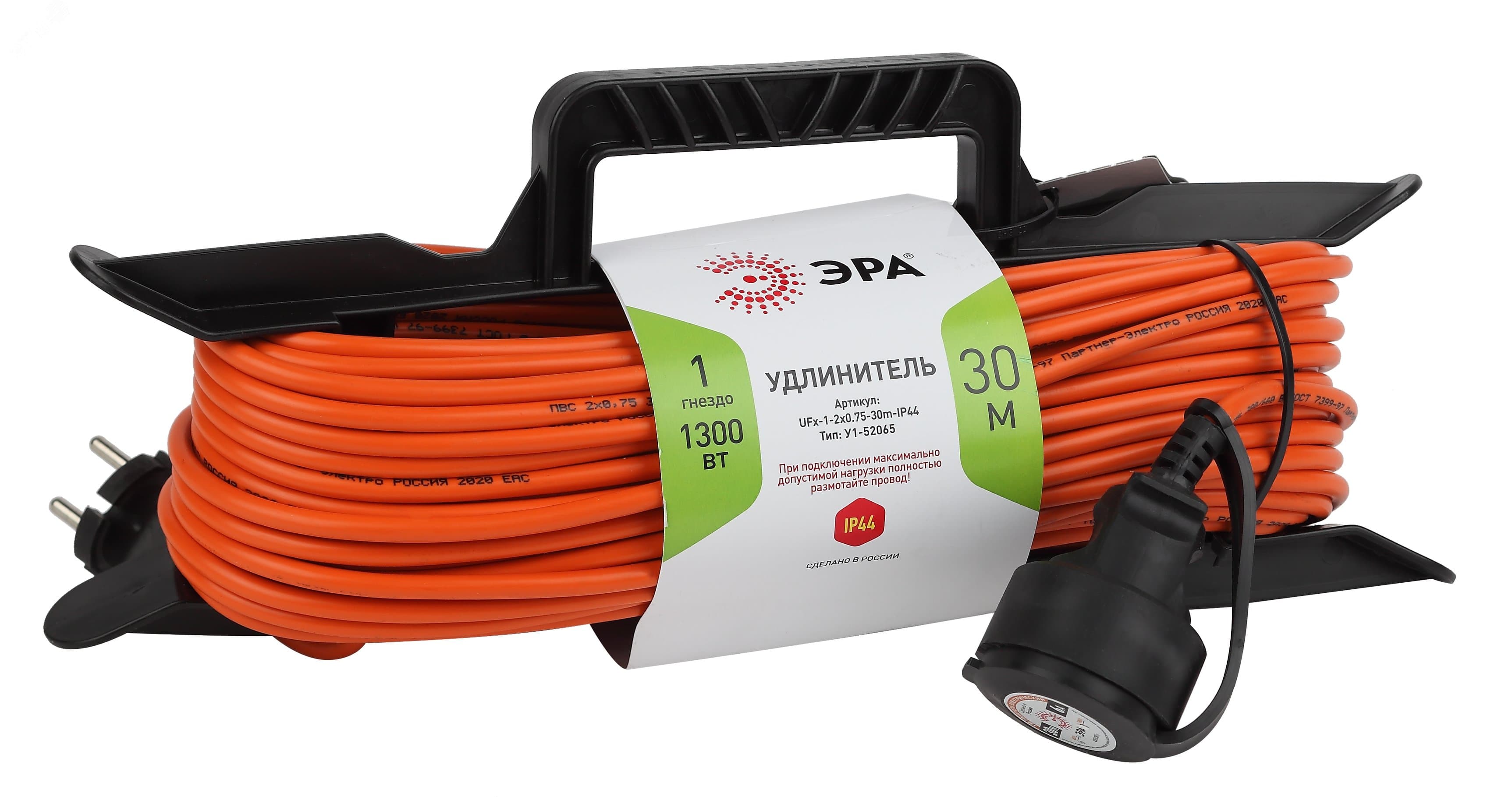 Удлинитель силовой на рамке б/з 1 гн 30м ПВС 2x0.75 UFx-1-2x0.75-30m-IP44