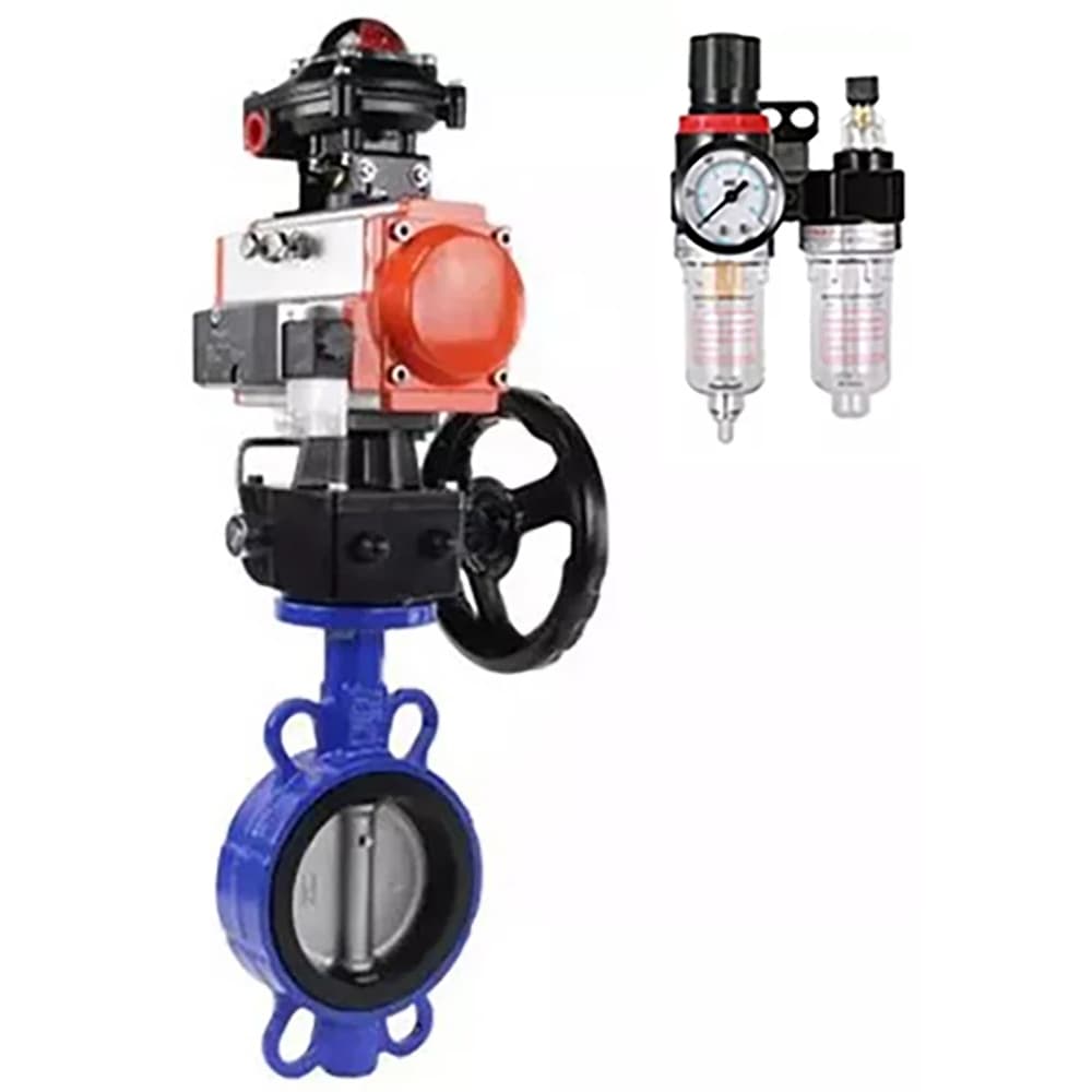 Затвор дисковый WCB-316L-VITON Ду200 Ру16 корпус углеродистая сталь, диск нержавеющая сталь 316L, уплотнение Viton, пневмопривод DA-130, пневмораспределитель PND2-S1EM-52-1NC-J08-220VAC, БКВ LSB-510-02ExM12-250, дублёр HDM-3, БПВ APU1-10-40-V08