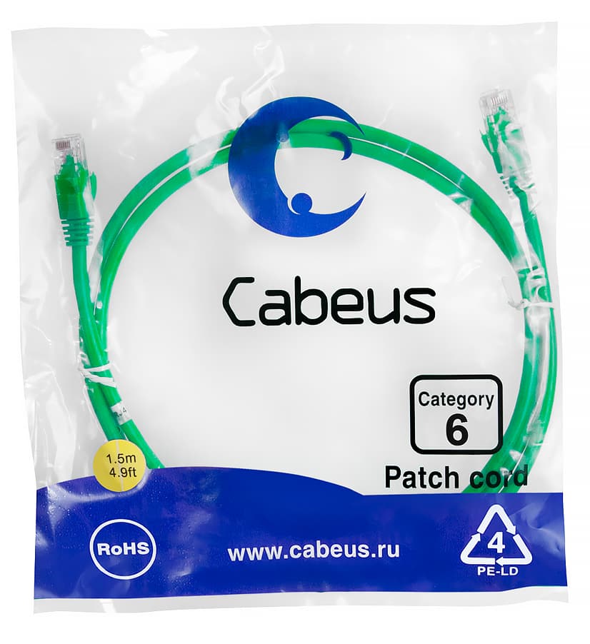 Патч-корд U/UTP, категория 6, 2xRJ45/8p8c, неэкранированный, зеленый, PVC, 1.5м
