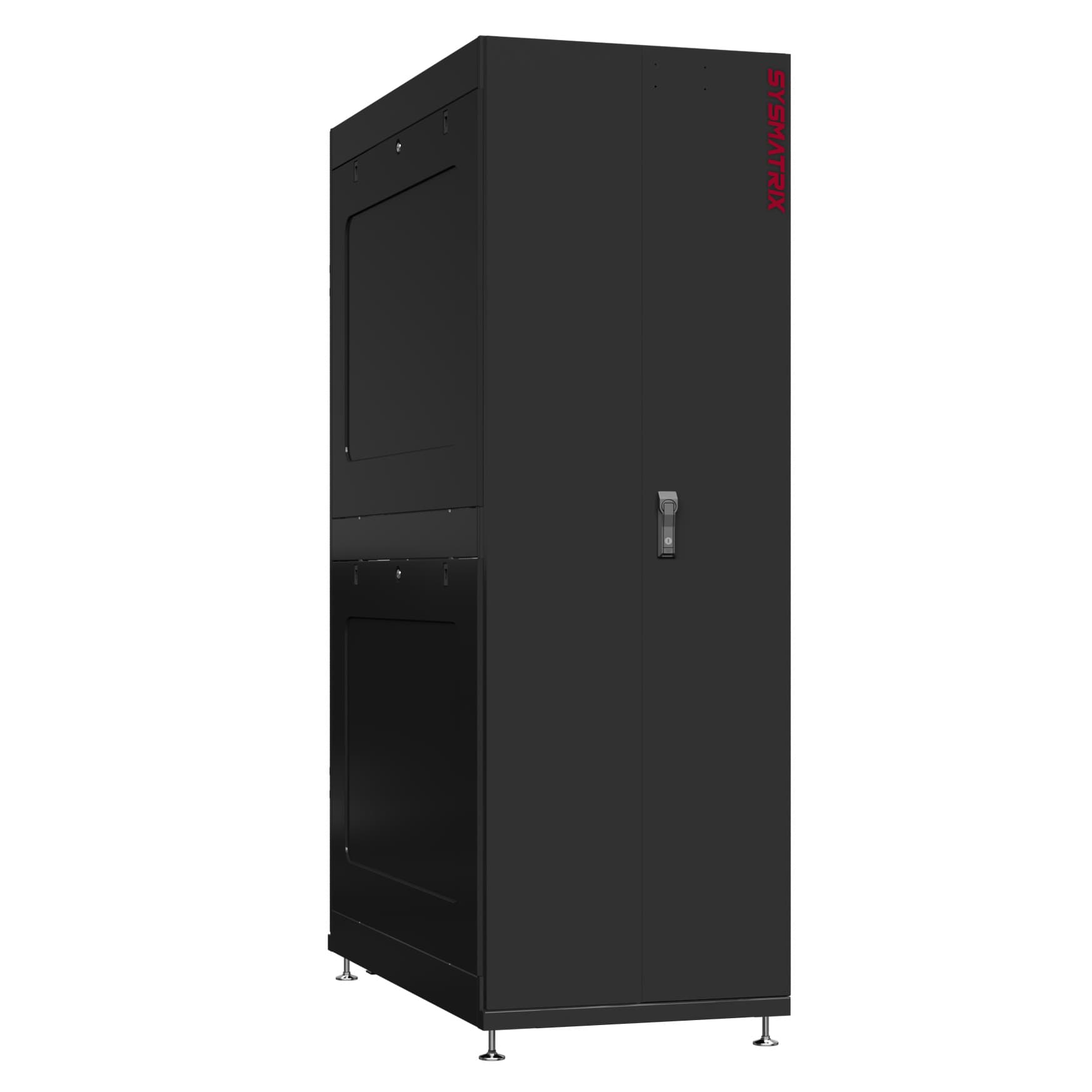 Шкаф серверный 48U 600х1200 передняя дверь: двустворчатая глухой металл IP51. задняя дверь: одностворчатая глухой металл IP51. боковые панели: глухой металл. цвет: черный RAL9005 