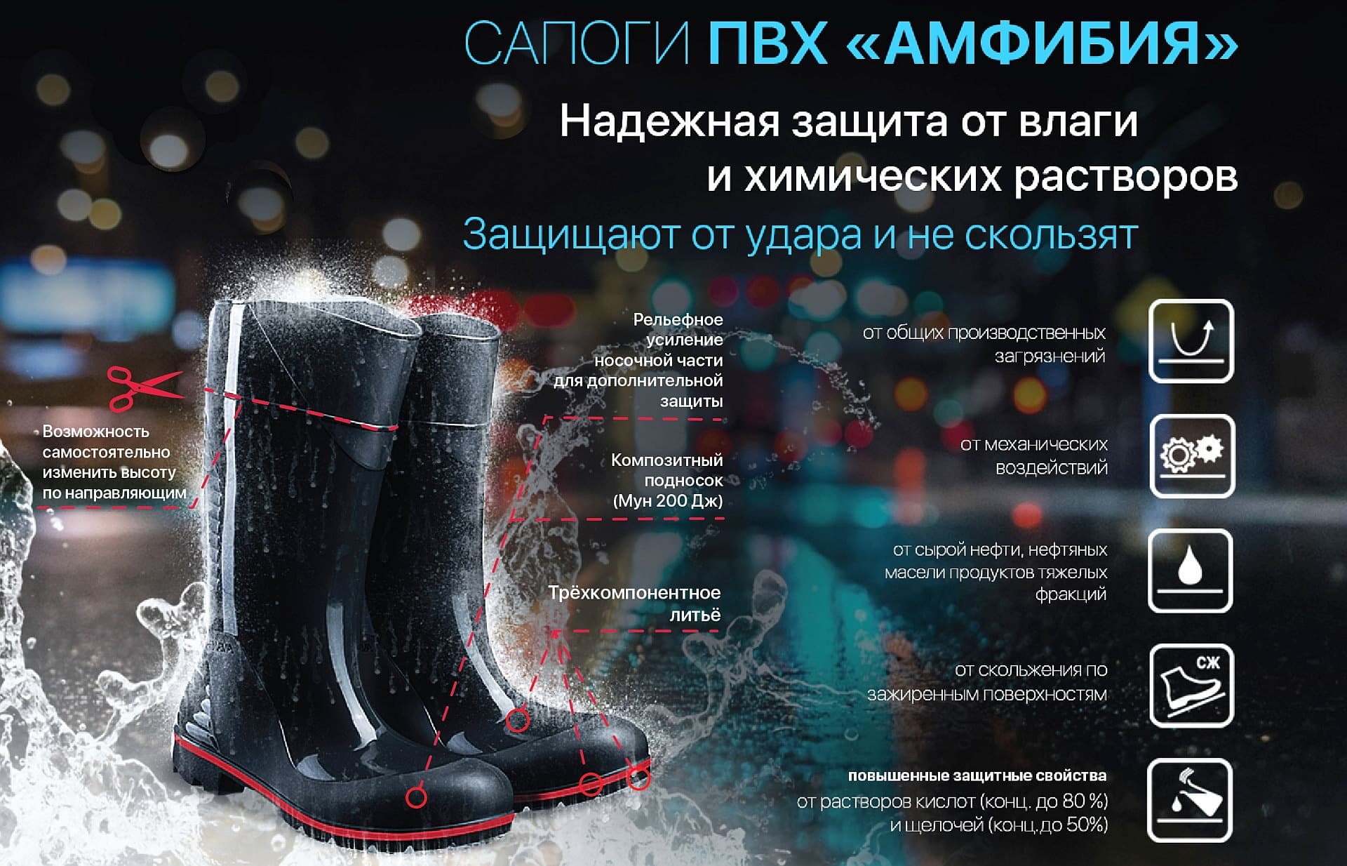 Сапоги ПВХ Амфибия, КП, чёрный, р. 36