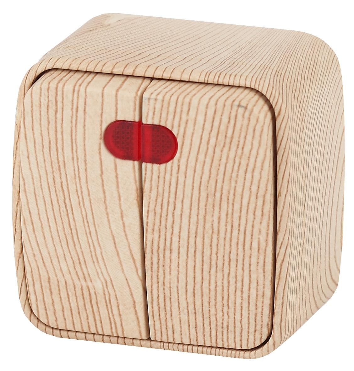 Выключатель двухклавишный наружный (открытой установки) с подсветкой сосна 10А 250В винтовые зажимы Intro Polo 3-105-11