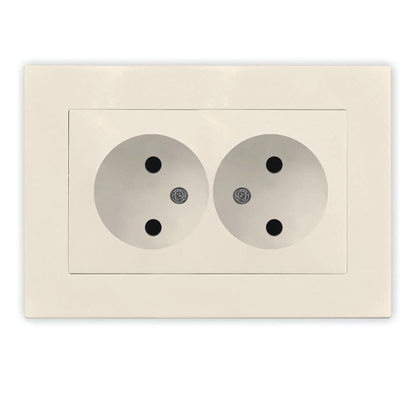 Розетка двухместная UNIVersalсерия Афина б/з, с/у, 16А, 220В, слоновая кость (ivory) (еврослот), механизм