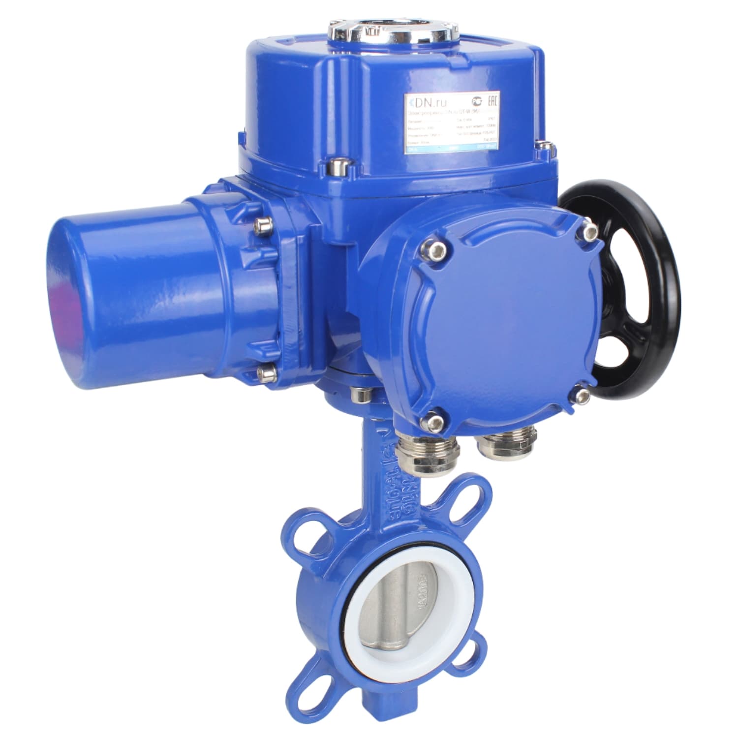 Затвор дисковый поворотный WCB-316L-PTFE Ду125 Ру16, корпус углеродистая сталь WCB, диск нержавеющая сталь 316L, уплотнение PTFE, с 1/4-оборотным электроприводом QT-W (M)-020 220В