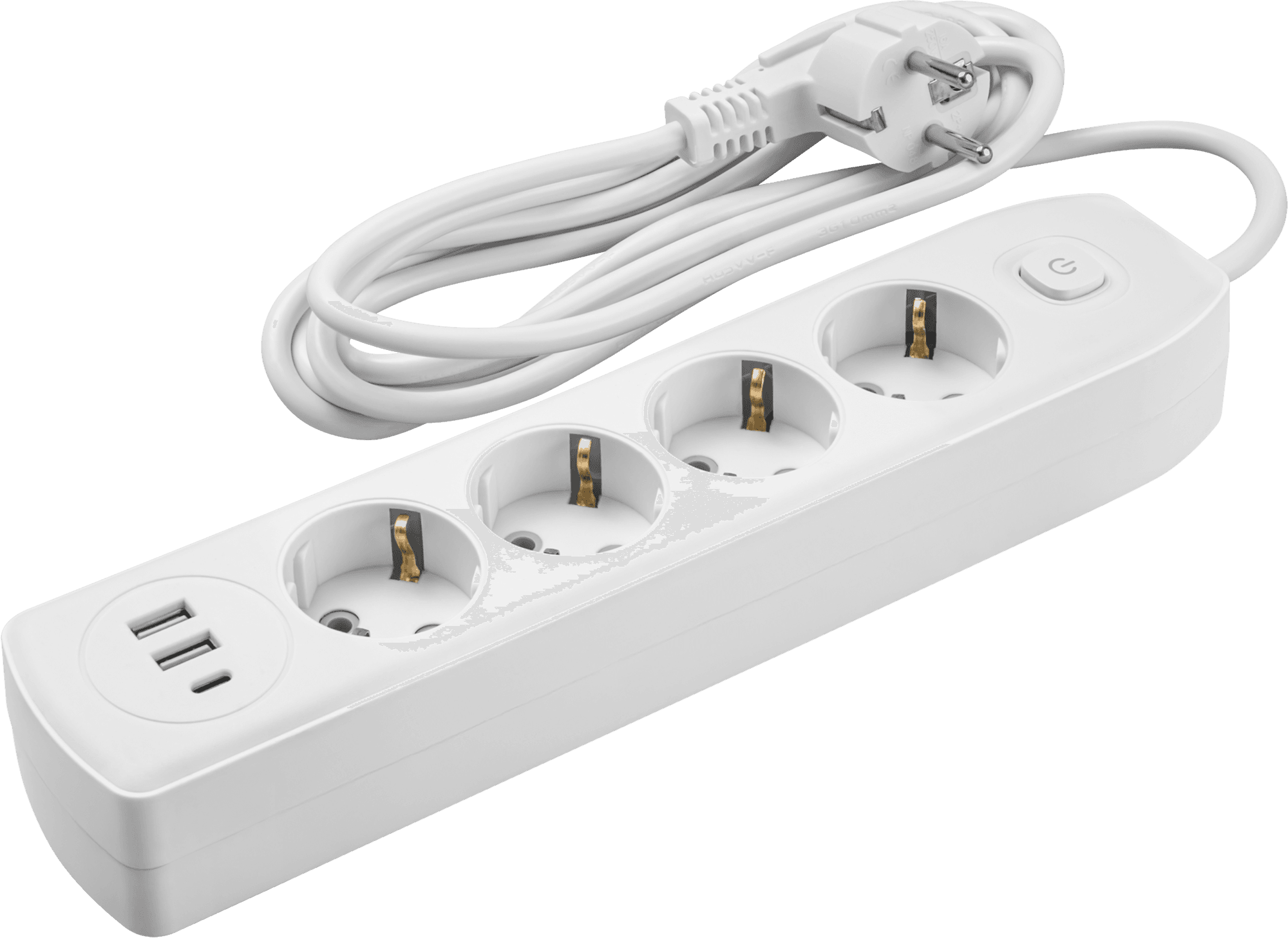 Удлинитель бытовой OPE-USB-04-180-ESC-3x1 с заземлением с выключателем 4 розетки 1,8м ПВС 3х1 2500Вт 2USB-A+USB-C, 2,4А