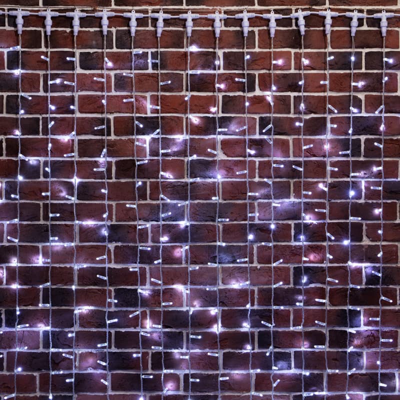 Гирлянда Занавес 2х9м 1200 LED БЕЛЫЙ прозрачный ПВХ IP65 эффект мерцания 230В соединяется, нужен блок 303-500-1