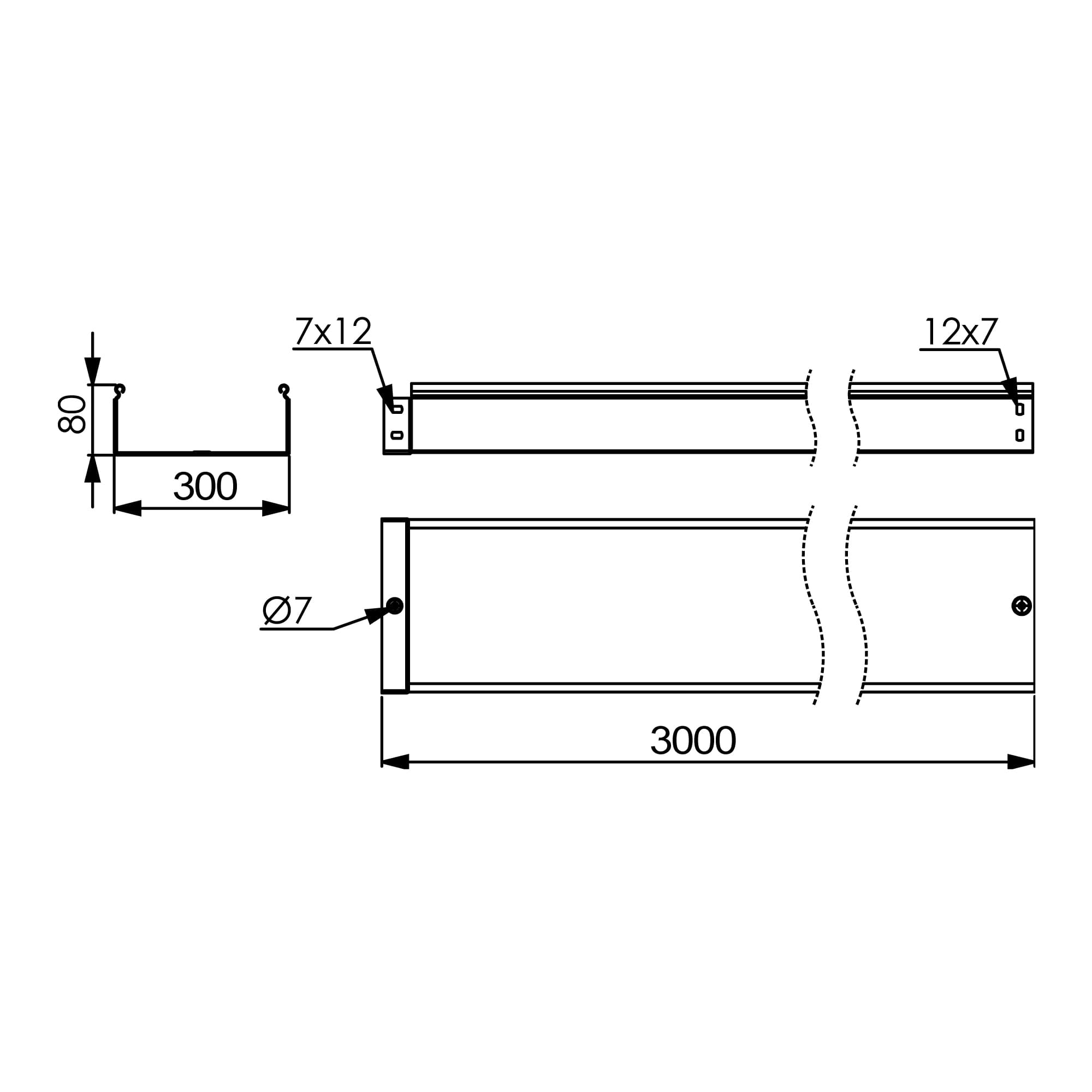 Лоток 80х300х3000, 2,0 мм