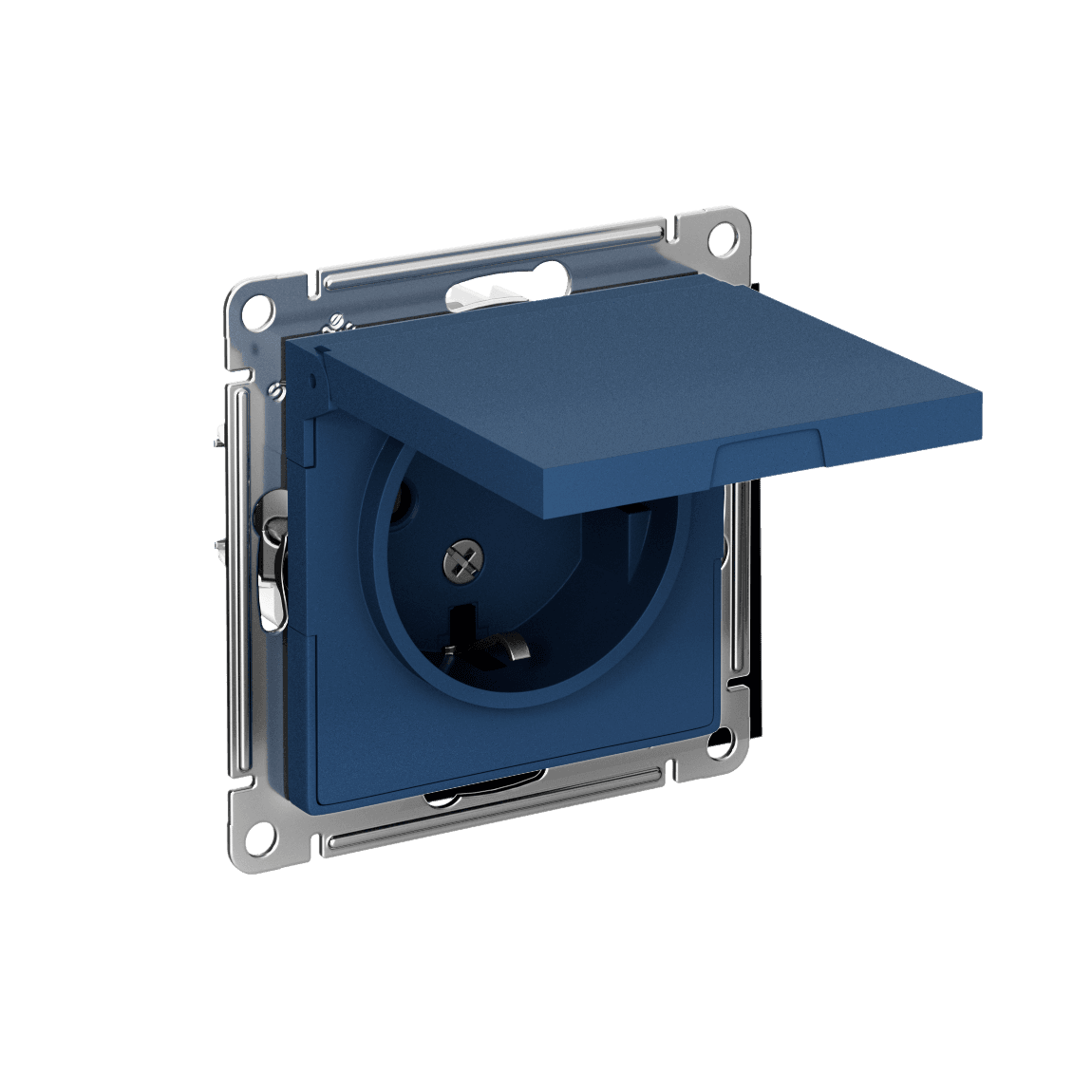 ATLASDESIGN РОЗЕТКА с заземл. со шторк. с крышкой, 16А, IP20, механизм, АКВАМАРИН