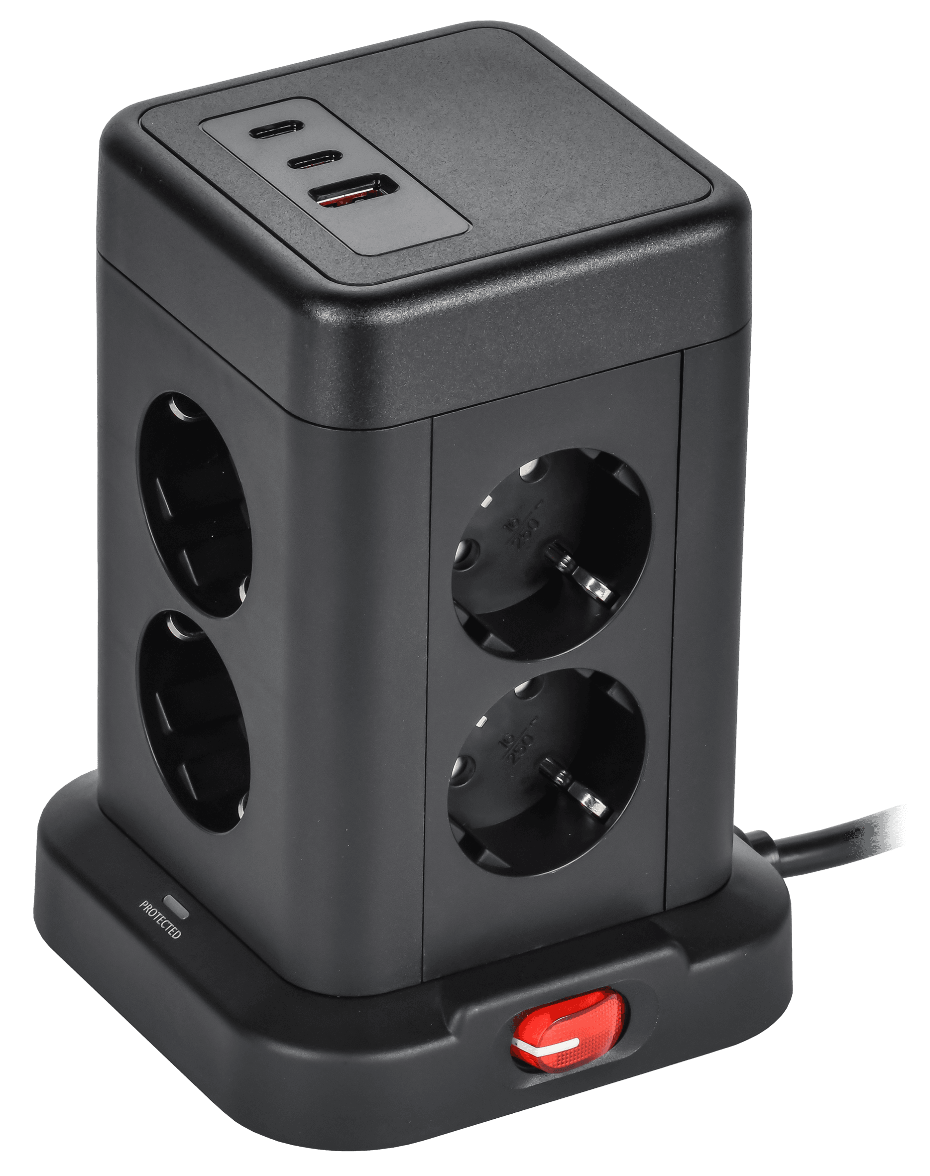 DOMINIC Удлинитель У08K 8 мест 2P+PE 1,5м 3х1,0мм2 16А/250В USB A+C 20Вт черный IEK