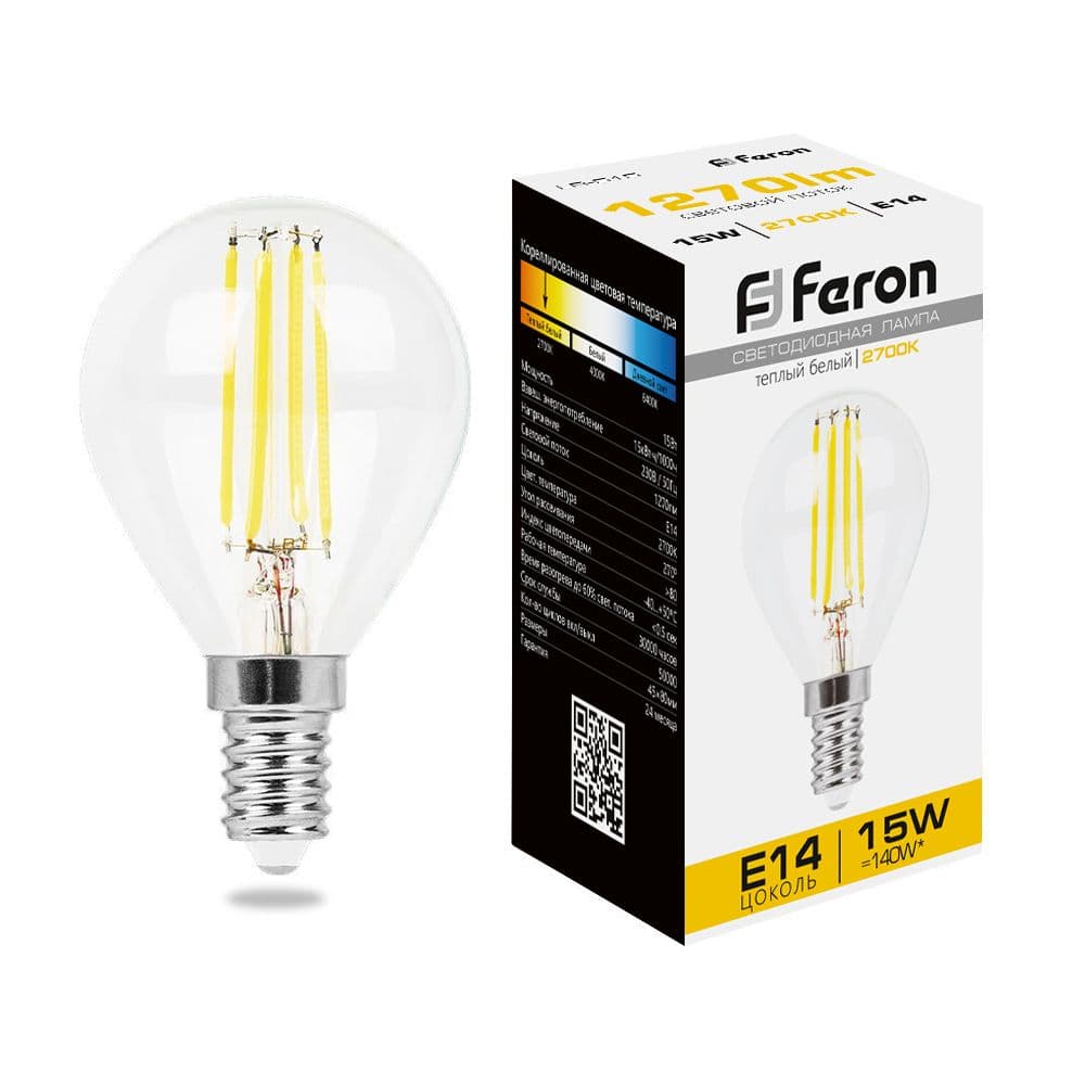 Лампа светодиодная LED 15вт Е14 теплый шар FILAMENT