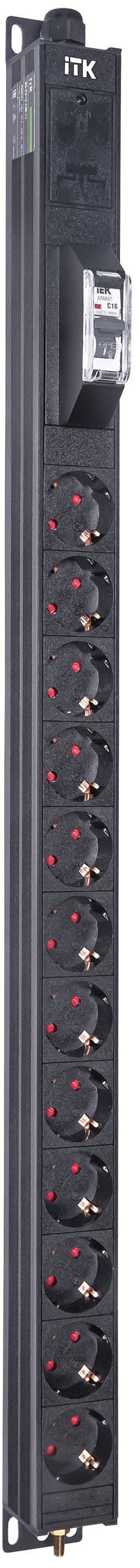 Блок распределения питания ITK BASE PDU PV0111 18U 1ф 16А 12SCHUKO 2.6м SCHUKO