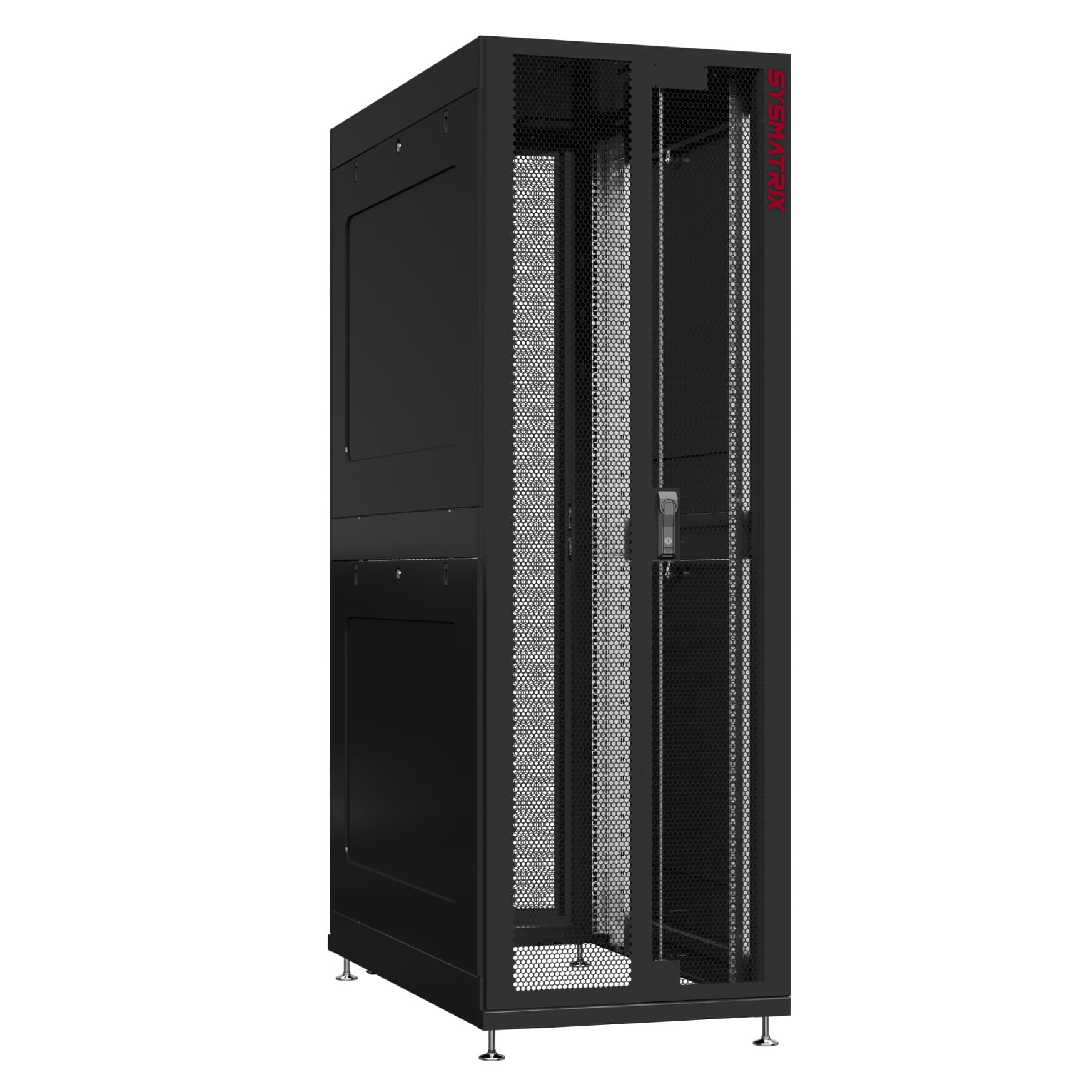 Шкаф серверный 48U 600х1200 передняя дверь: двустворчатая перфорированная IP20. задняя дверь: одностворчатая перфорированная IP20. боковые панели: глухой металл. цвет: черный RAL9005