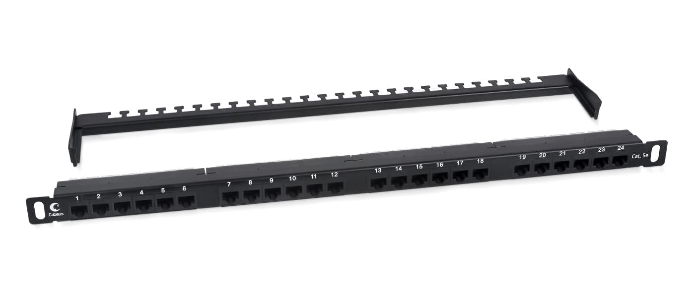 Патч-панель высокой плотности 19' (0,5U), 24 порта RJ-45, категория 5e, Dual IDC,180 градусов, с задним кабельным организатором