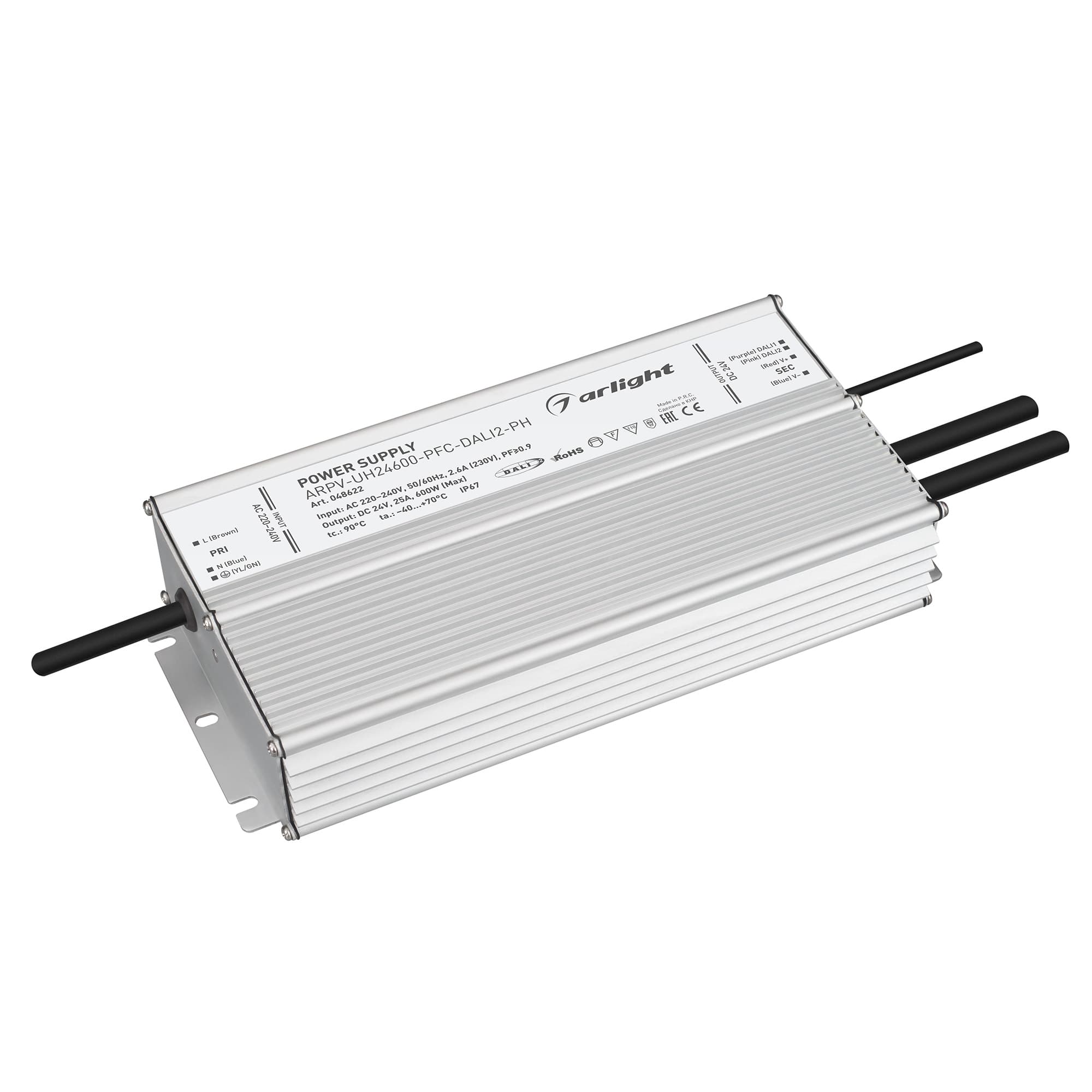Блок питания ARPV-UH24600-PFC-DALI2-PH (24V, 25A, 600W) (IP67 Металл, 7 лет)