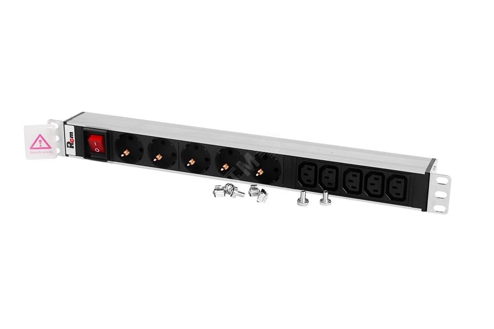 Блок розеток Rem-10 без шнура с выключателем 5 Sсhuko 5 IEC 60320 C13 вход IEC 60320 C14 10A 19'