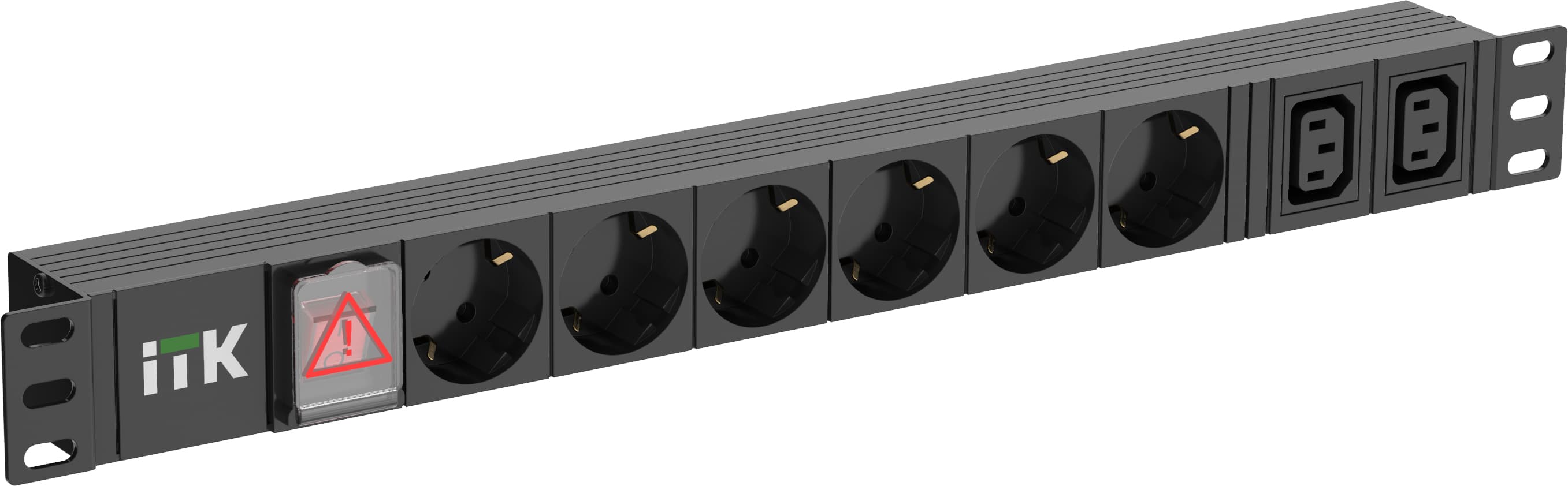 Блок распределения питания PDU 6 розеток нем ст + 2 С13 LED 1U вх С14 алюмин