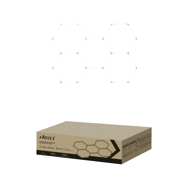 Светильник светодиодный ДБО-HEXAGON 5С-24065 240Вт 230В 6500К 5 сот 0.5м шнур с вилкой 1628х2380мм NEOX