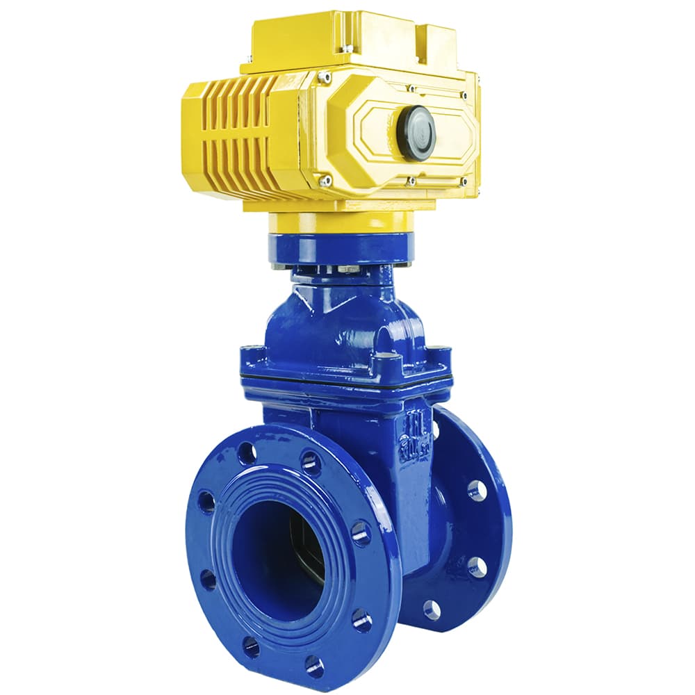 Задвижка клиновая 30ч939р с обрезиненным клином синяя GGG50-EPDM-F4-BLUE Ду100 Ру16 110-120 град. с электроприводом M100-380, 380 В