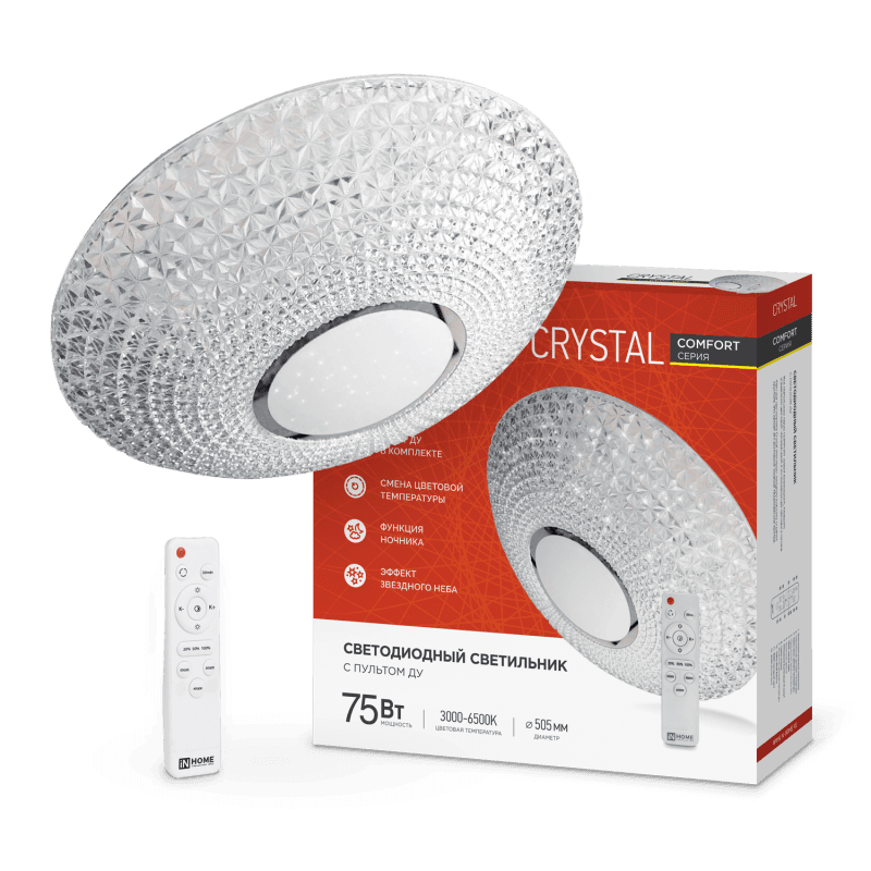 Светильник светодиодный COMFORT CRYSTAL 75Вт 230В 3000-6500K 6000Лм 500x115мм с пультом ДУ IN HOME