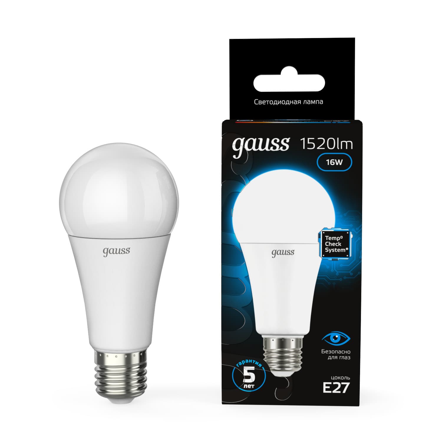 Лампа светодиодная LED 16 Вт 1520 лм 6500К А60 груша холодный E27 AC 220В Black