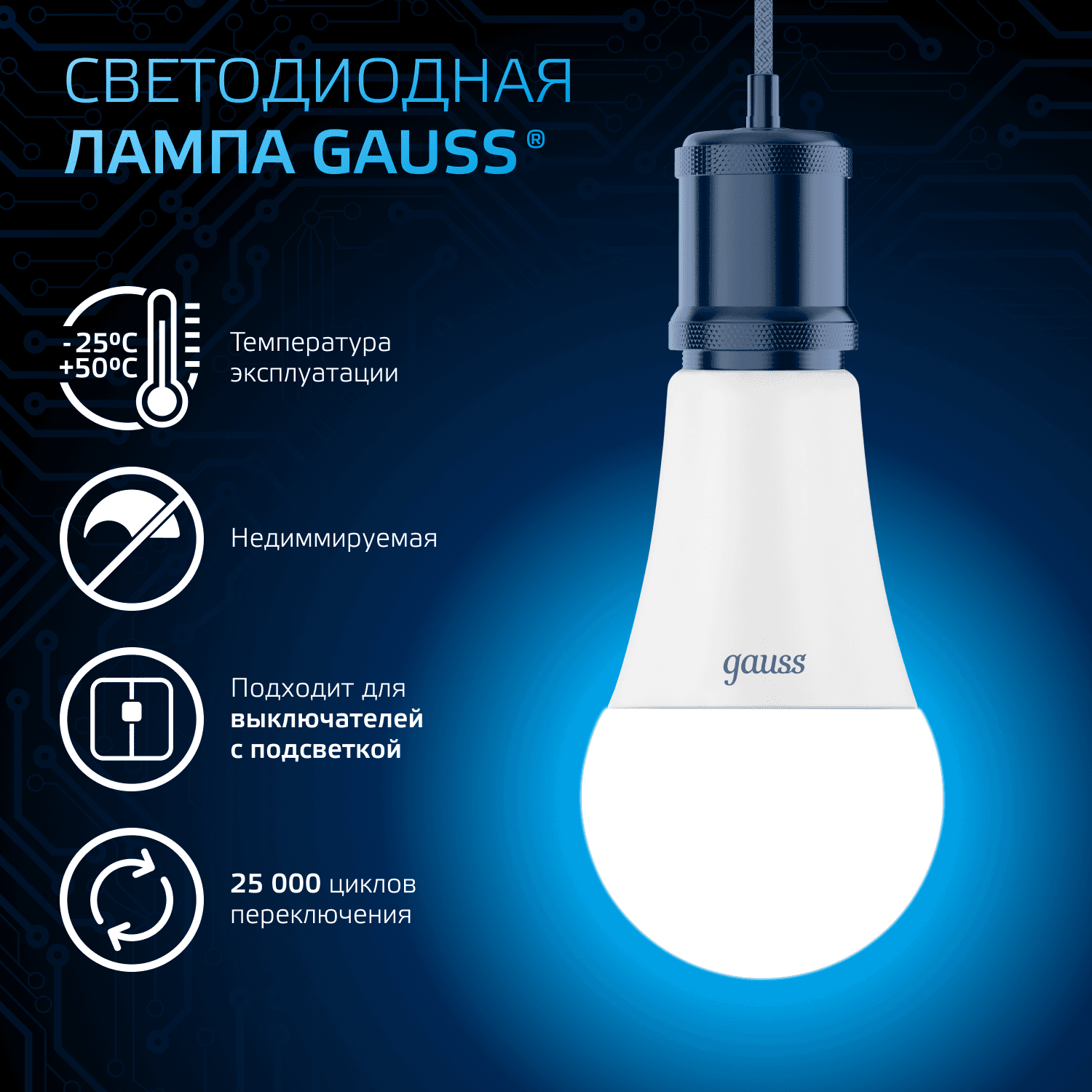 Лампа светодиодная LED 16 Вт 1520 лм 6500К А60 груша холодный E27 AC 220В Black