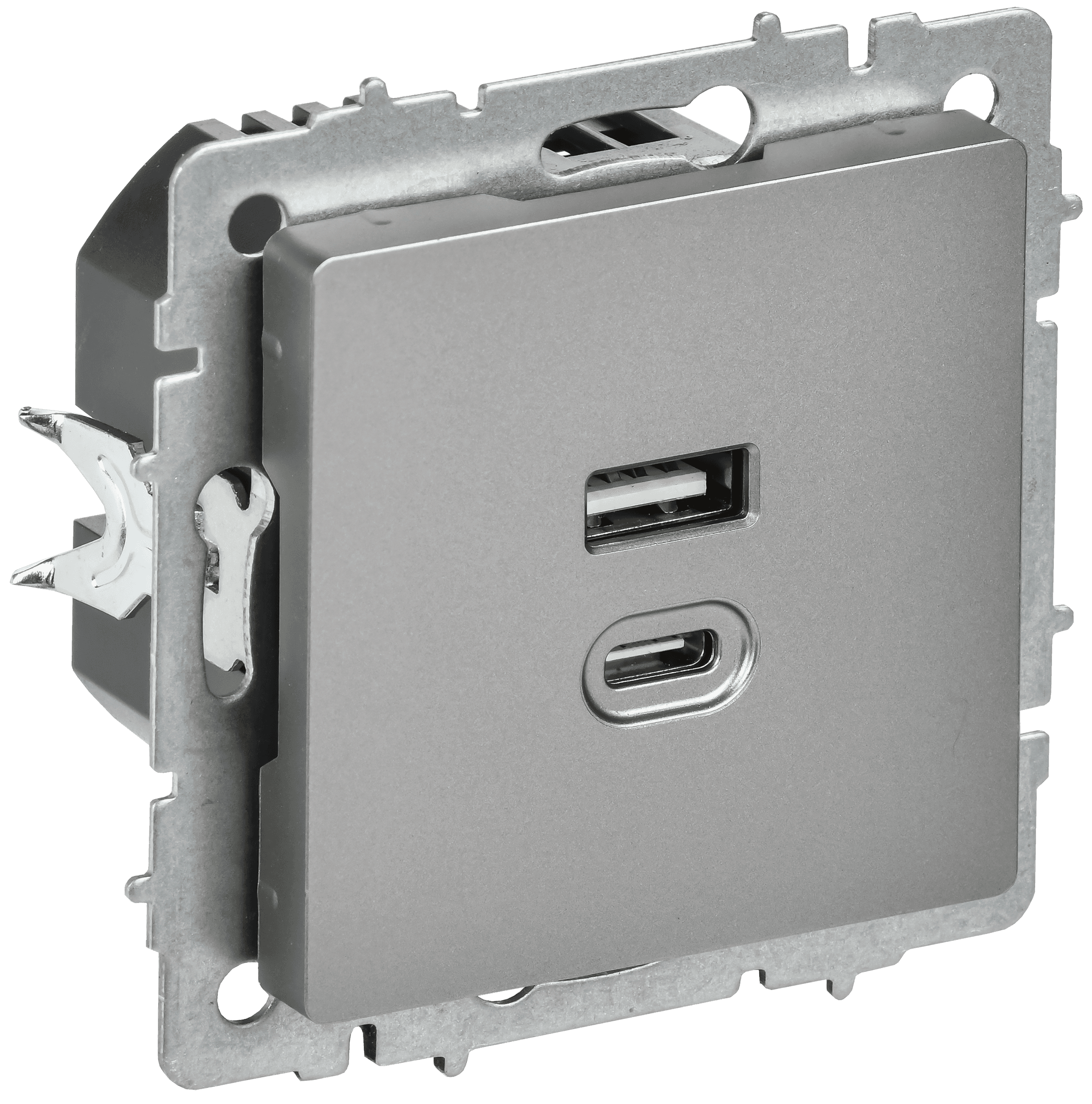 BRITE Розетка USB A+C 45Вт высокоскоростная зарядка РЮ11-2-БрС сталь IEK