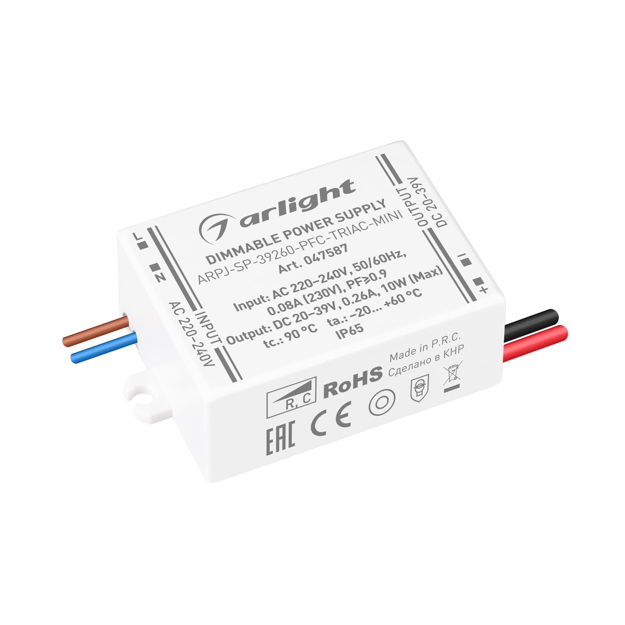 Блок питания ARPJ-SP-39260-PFC-TRIAC-MINI (10W, 20-39V, 260mA) (IP65 Пластик, 5 лет)