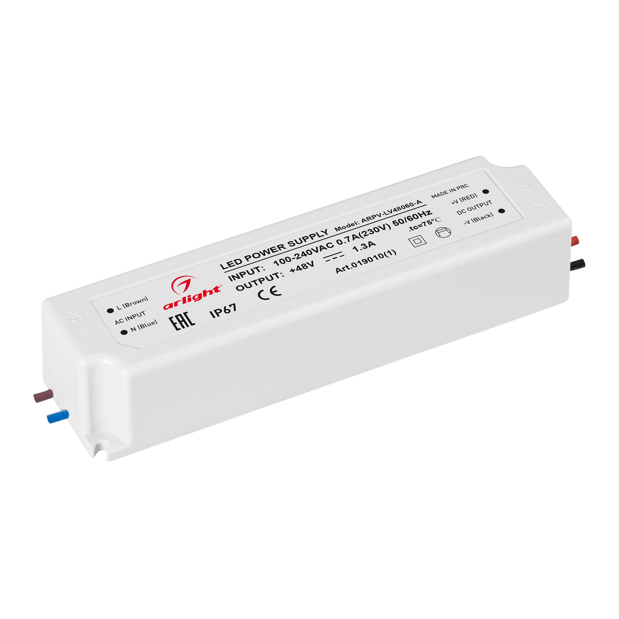 Блок питания ARPV-LV48060-A (48V, 1.3A, 60W) (IP67 Пластик, 3 года)