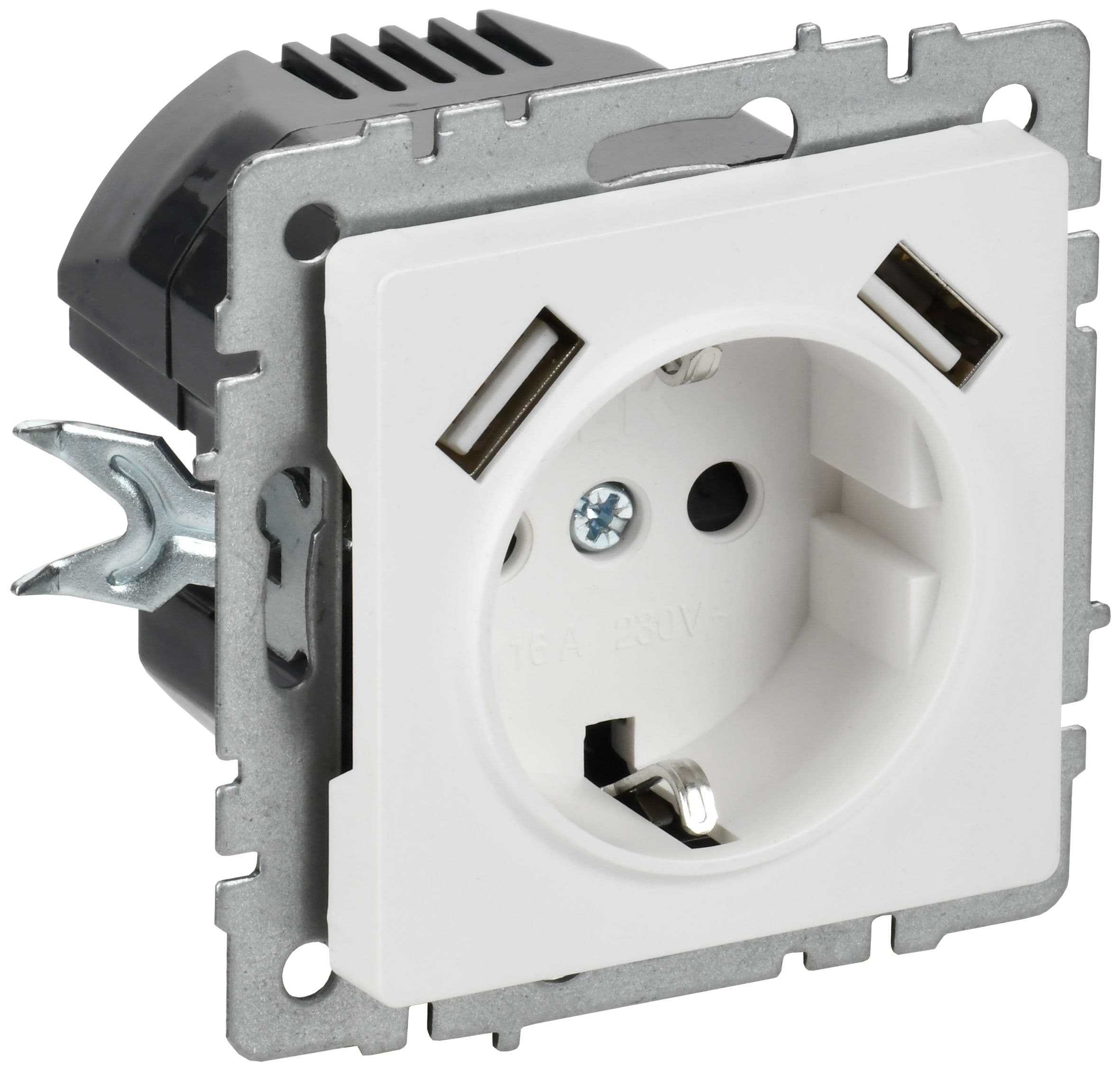 BRITE Розетка 1-местная с заземлением с защитными шторками 16А с USB A+A 5В 2,1А РЮш10-1-БрАБ арктический белый IEK