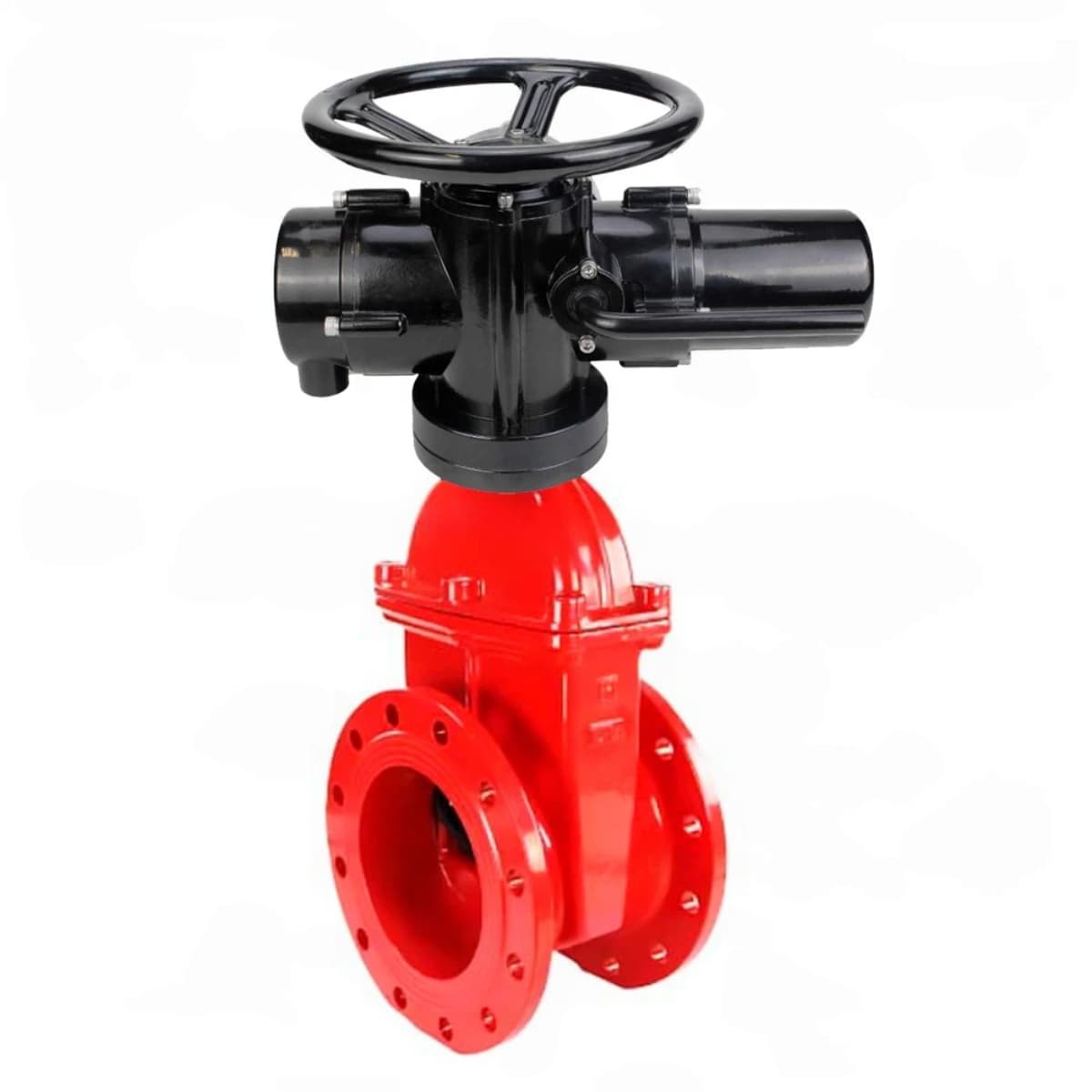 Задвижка клиновая 30ч939р GGG50-GGG50-EPDM-RED Ду80 Ру10/16, фланцевая, корпус чугун GGG50, уплотнение EPDM, c ОСТ-фланцем тип А и невыдвижным штоком, цвет красный, с электроприводом многооборотным VGD-005 220В пятикулачковым