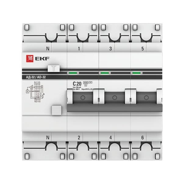 АВДТ АД-32 3P+N 20А х-ка С 100мА тип AC эл. 4,5кА PROXIMA EKF