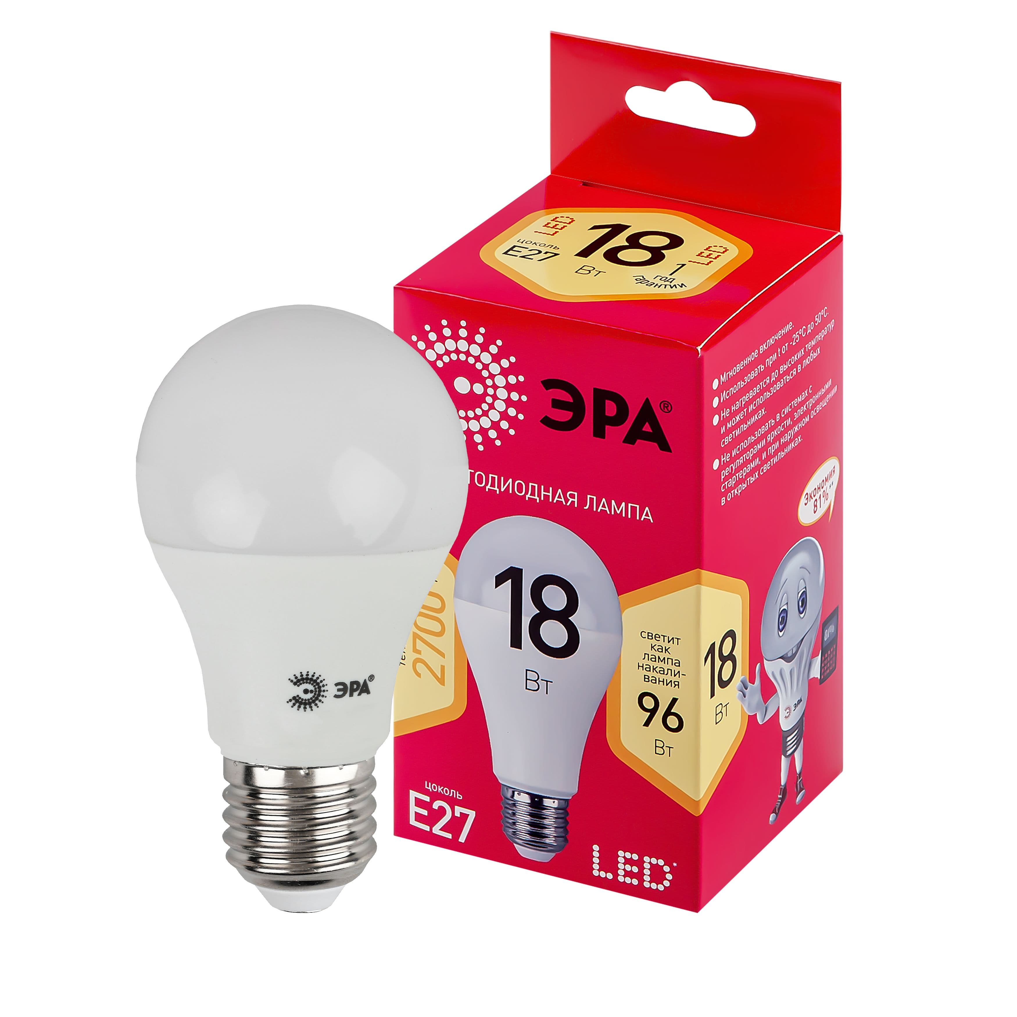 Лампа светодиодная LED 18 Вт 1440Лм 2700К груша теплый E27 220-240В LED A65-18W-827-E27 Red Line