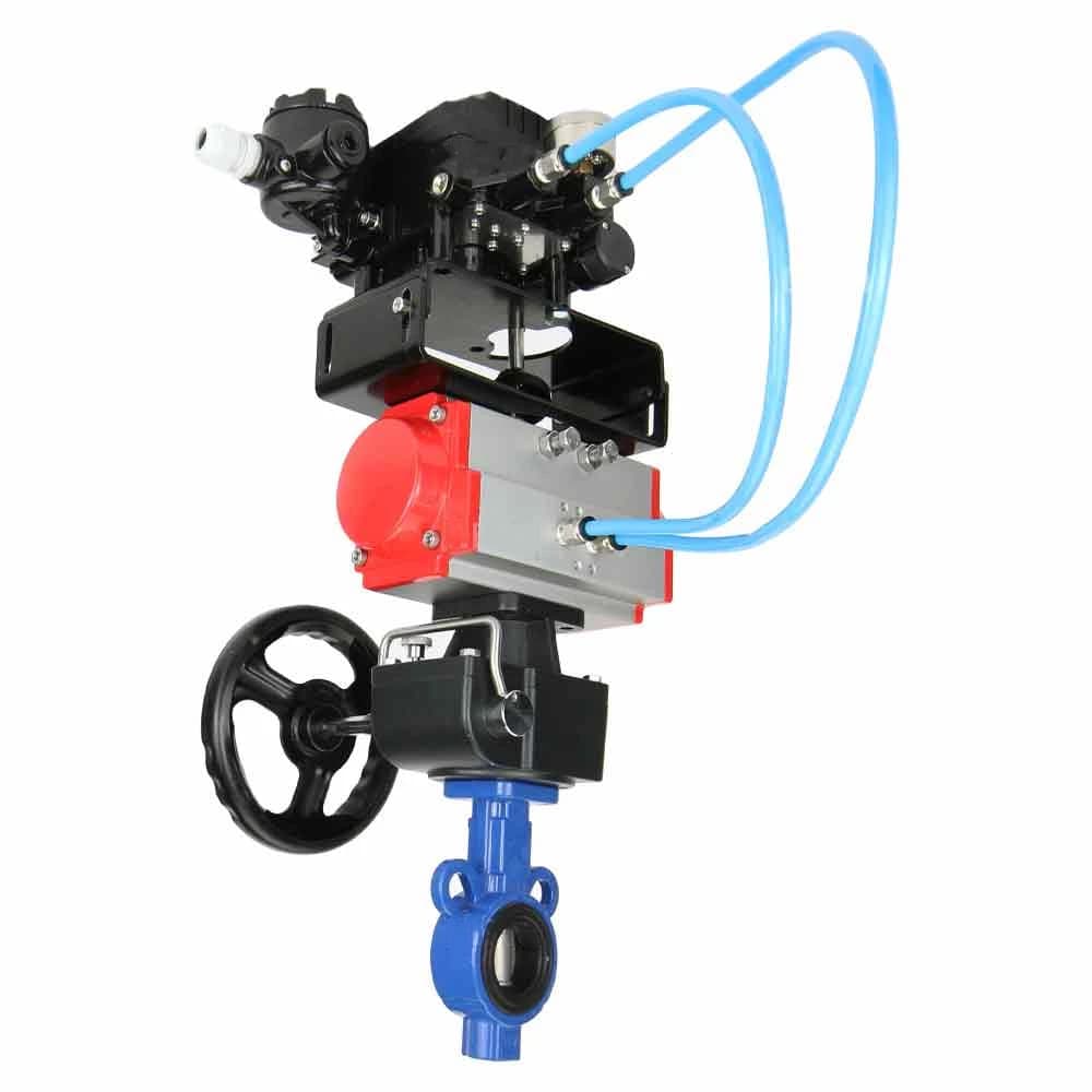 Затвор дисковый WCB-316L-VITON Ду200 Ру16, корпус углеродистая сталь WCB, диск нержавеющая сталь 316L, уплотнение Viton, пневмопривод DA-130, ручной дублёр HDM-3, электропневматический поворотный позиционер EPRP1-NU-0-08 без обратной связи
