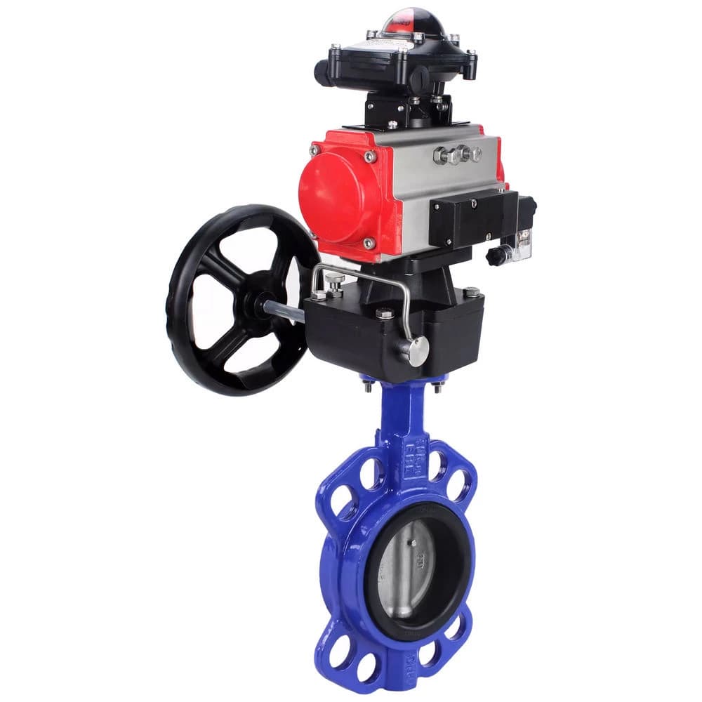 Затвор дисковый поворотный WCB-316-EPDM-2W-Fb Ду65 Ру16, корпус углеродистая сталь WCB,уплотнение EPDM, с пневмоприводом DA-065, с пневмораспределителем PND1-S2EM-52-2-T10-220VAC, БКВ LSB-210-02NM12-220/24, ручным дублером HDM-1