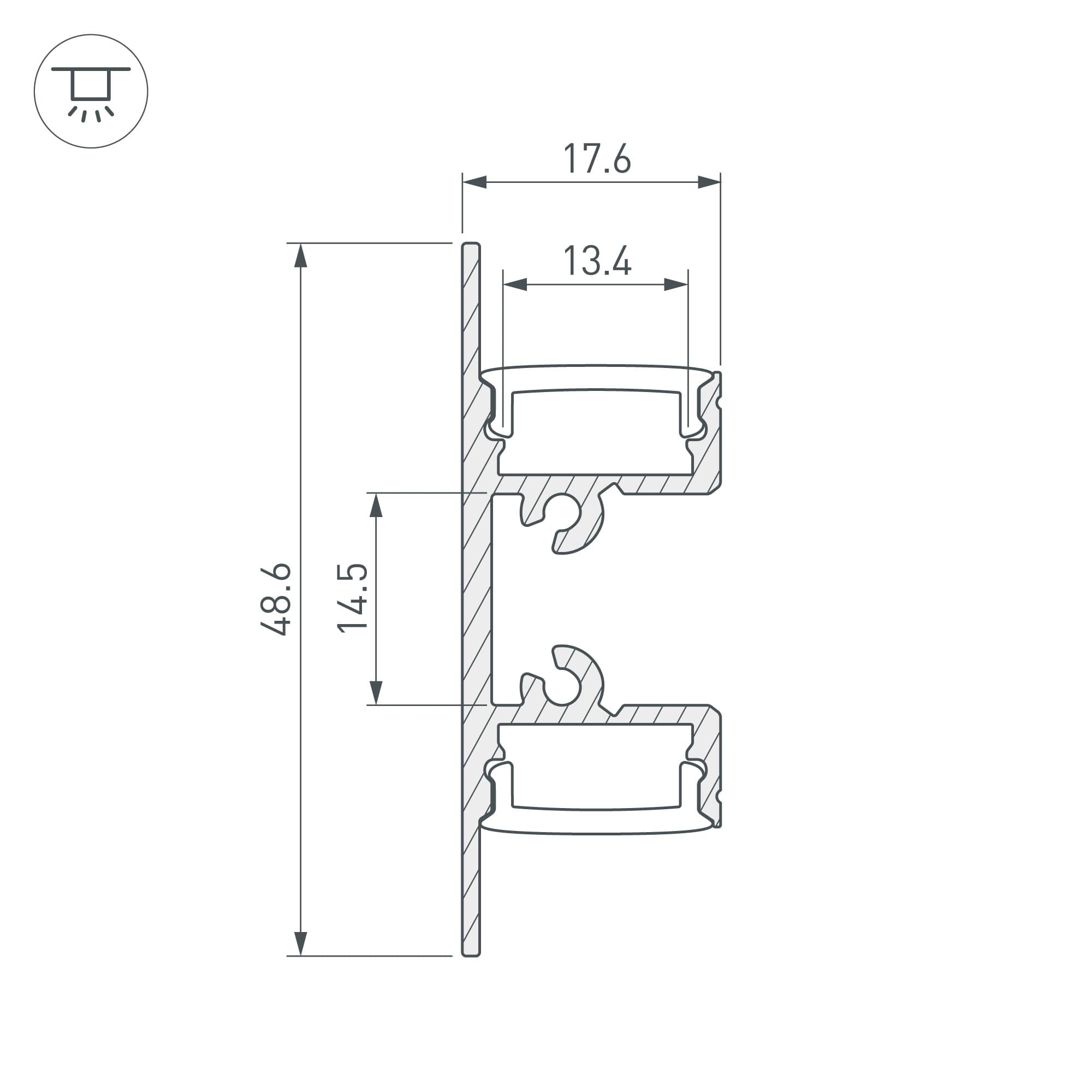 Профиль ARH-WALL-1849-DUAL-2000 ANOD (Алюминий)