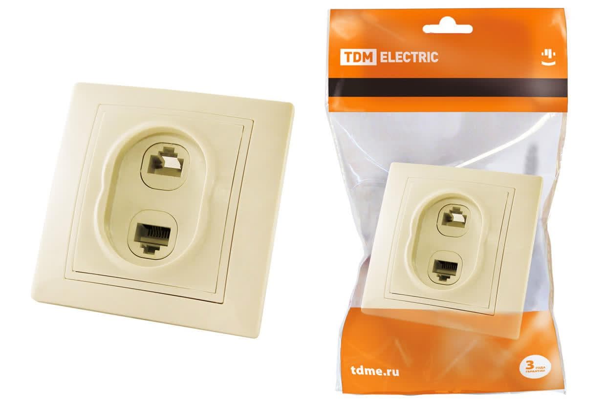 Розетка телефонная RJ11 + компьютерная RJ45 сл. кость Таймыр TDM