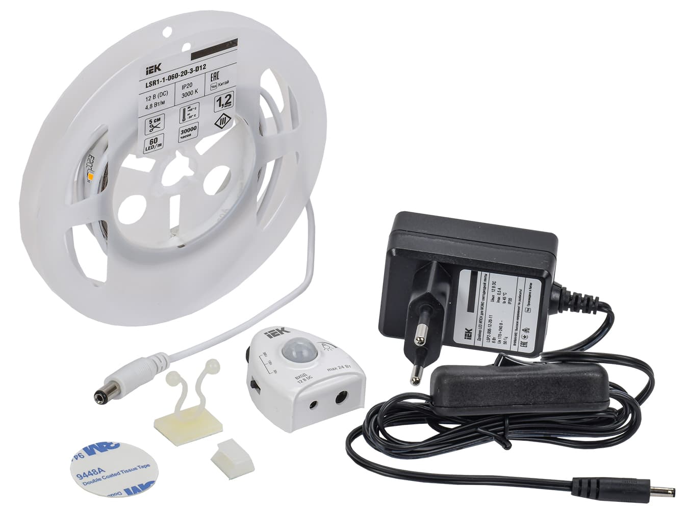Комплект светодиодной ленты 1,2м LSR-2835WW60 с драйвером 4,8Вт/м 12В IP20 60LED/м