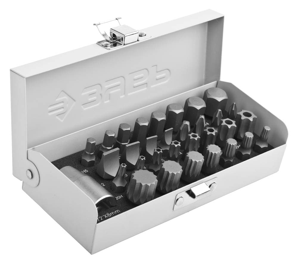 Набор бит специальные в металлическом боксе, PH, SL, HEX, TORX, SPLINE, 32 предмета