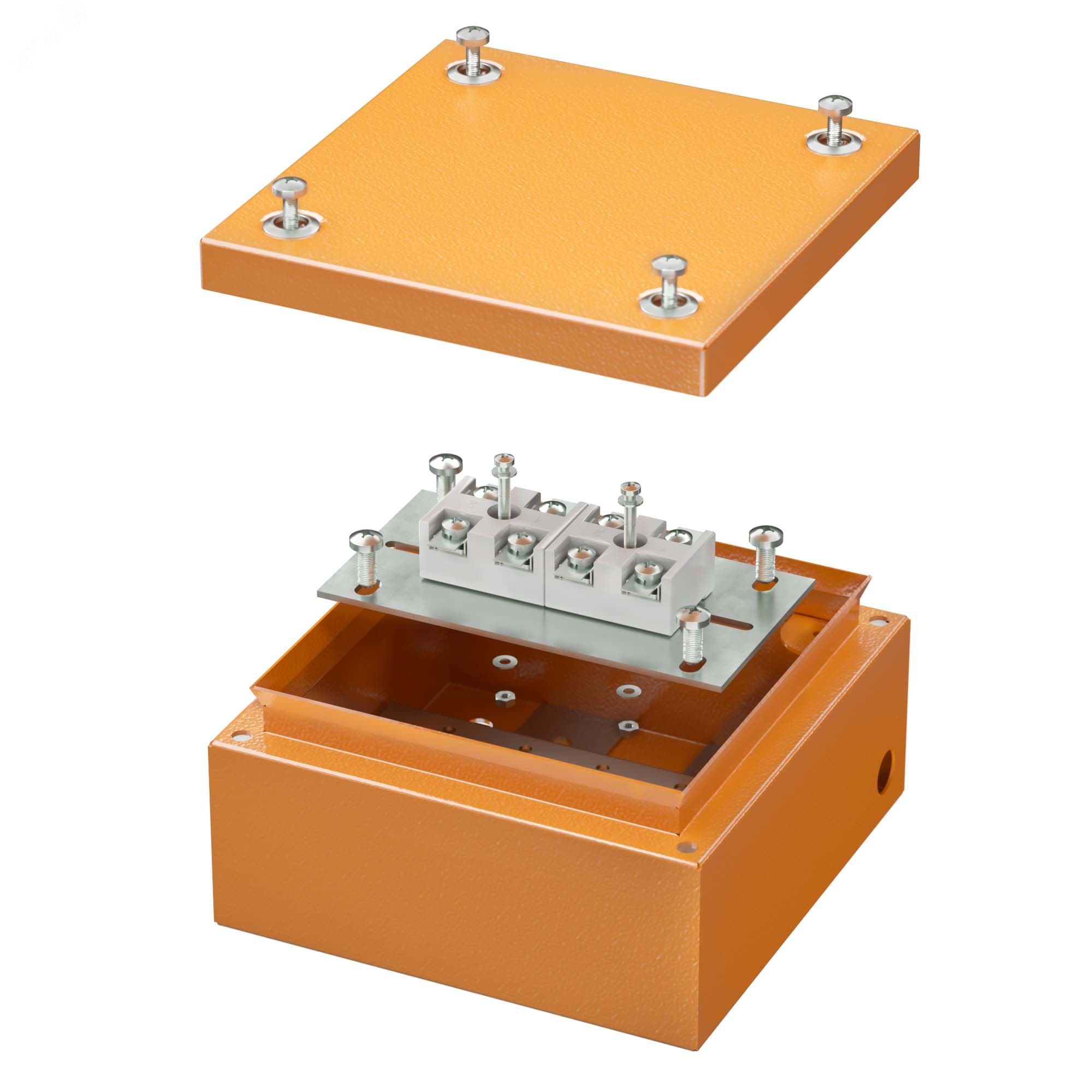 Коробка стальная FS с гладкими стенками и клеммниками  IP66 150х150х80мм 4р  450V 20A 10мм.кв  нерж.контакт