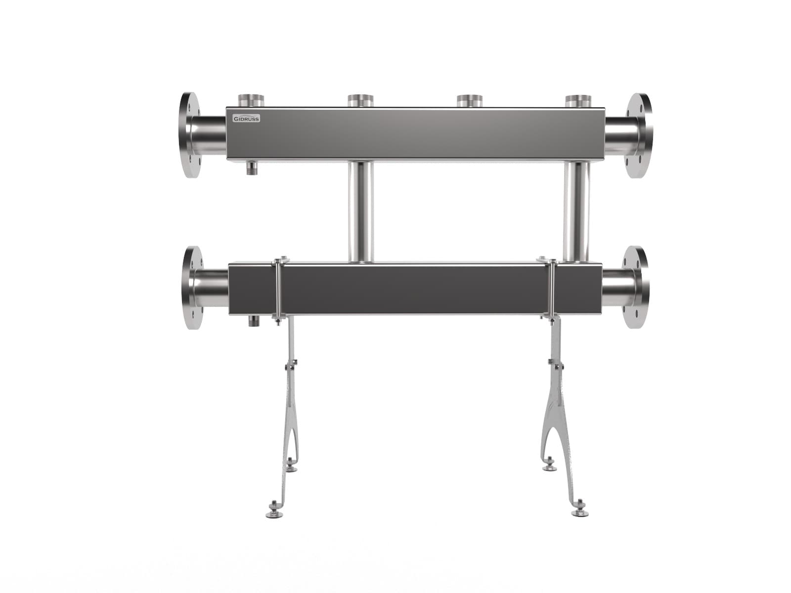 Коллектор модульный MKSS-600-2x50 на 2 контура G 2', 2 магистрали фланцевое подключение DN 80, до 600 кВт, нерж. сталь