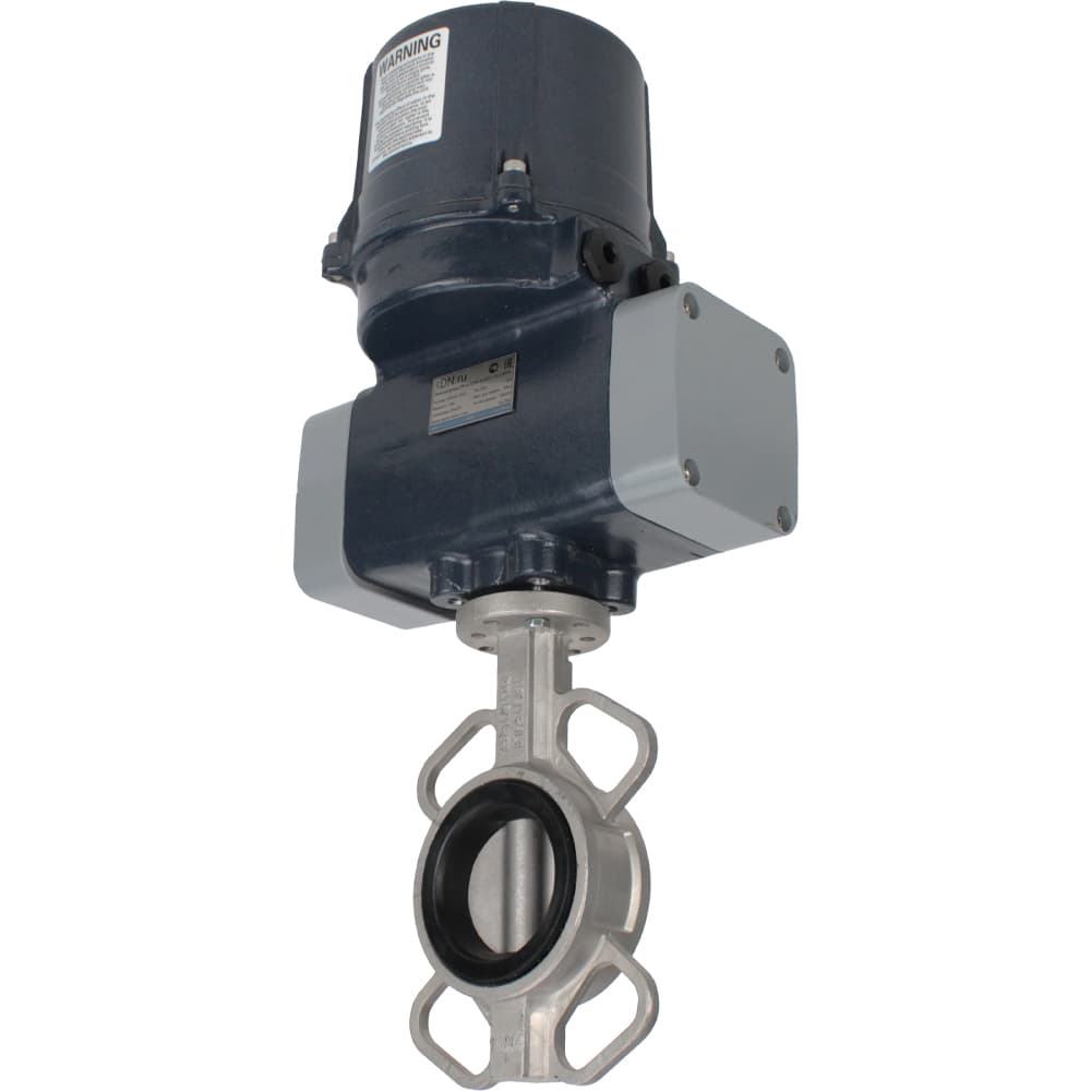 Затвор дисковый поворотный 304-304-VITON-2W-Fb Ду65 Ру16 корпус нержавеющая сталь 304, диск нержавеющая сталь 304, уплотнение VITON, с электроприводом (сервоприводом) ЭПВП-005 220В с пружинным возвратом