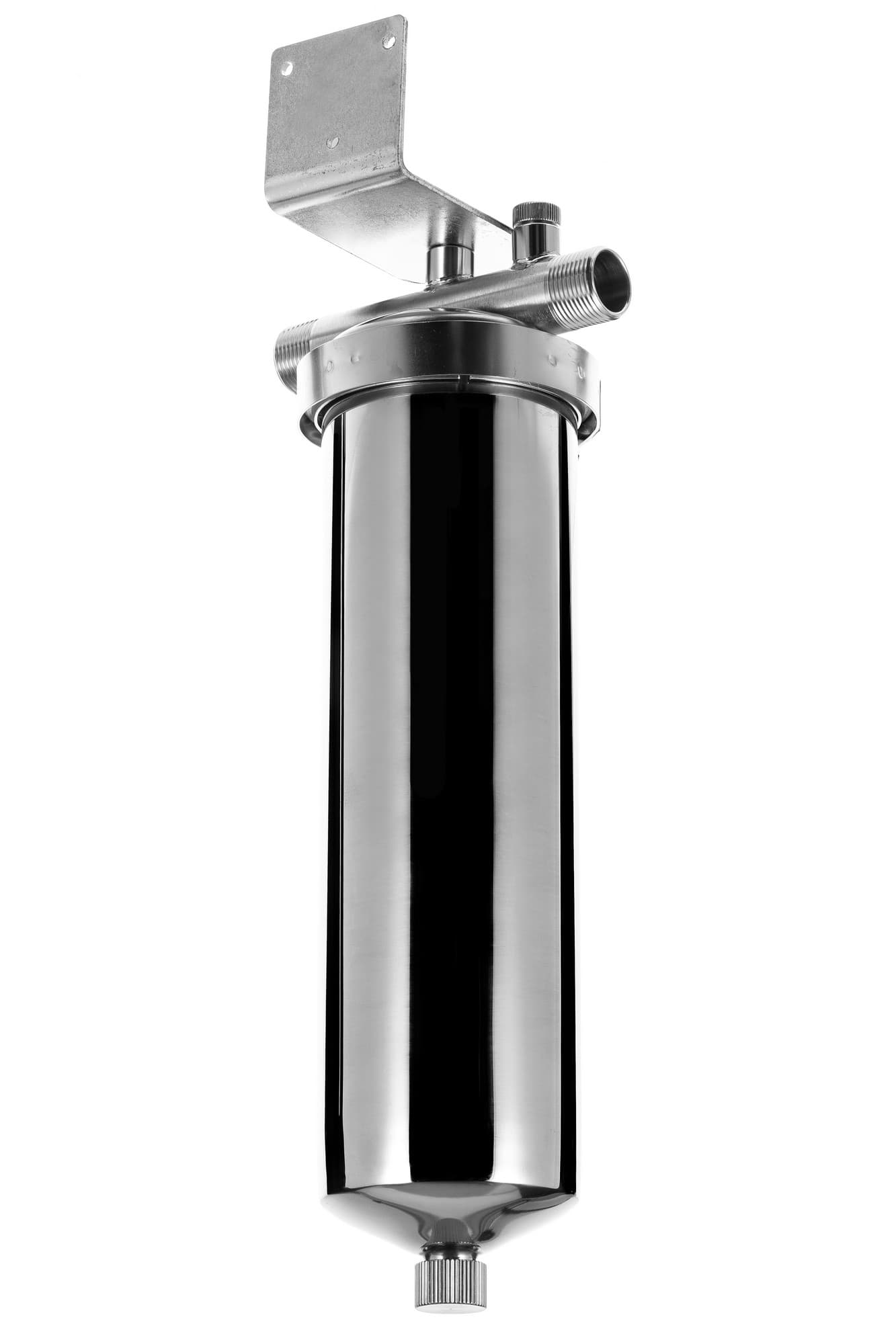 Корпус Тайфун 10''x3/4'' нерж. ст. для гор. воды со сливом, хомут